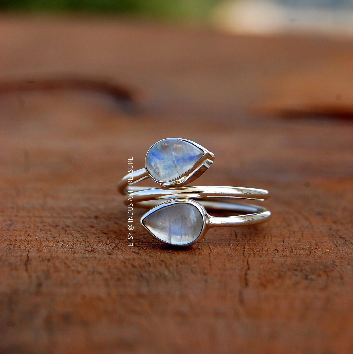 Rainbow Moonstone Twig Ring