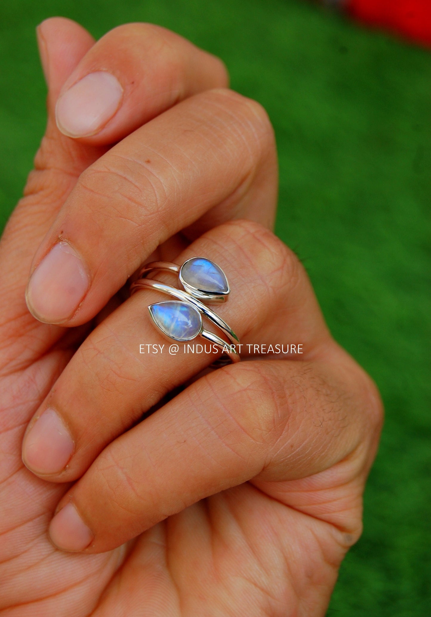 Rainbow Moonstone Twig Ring