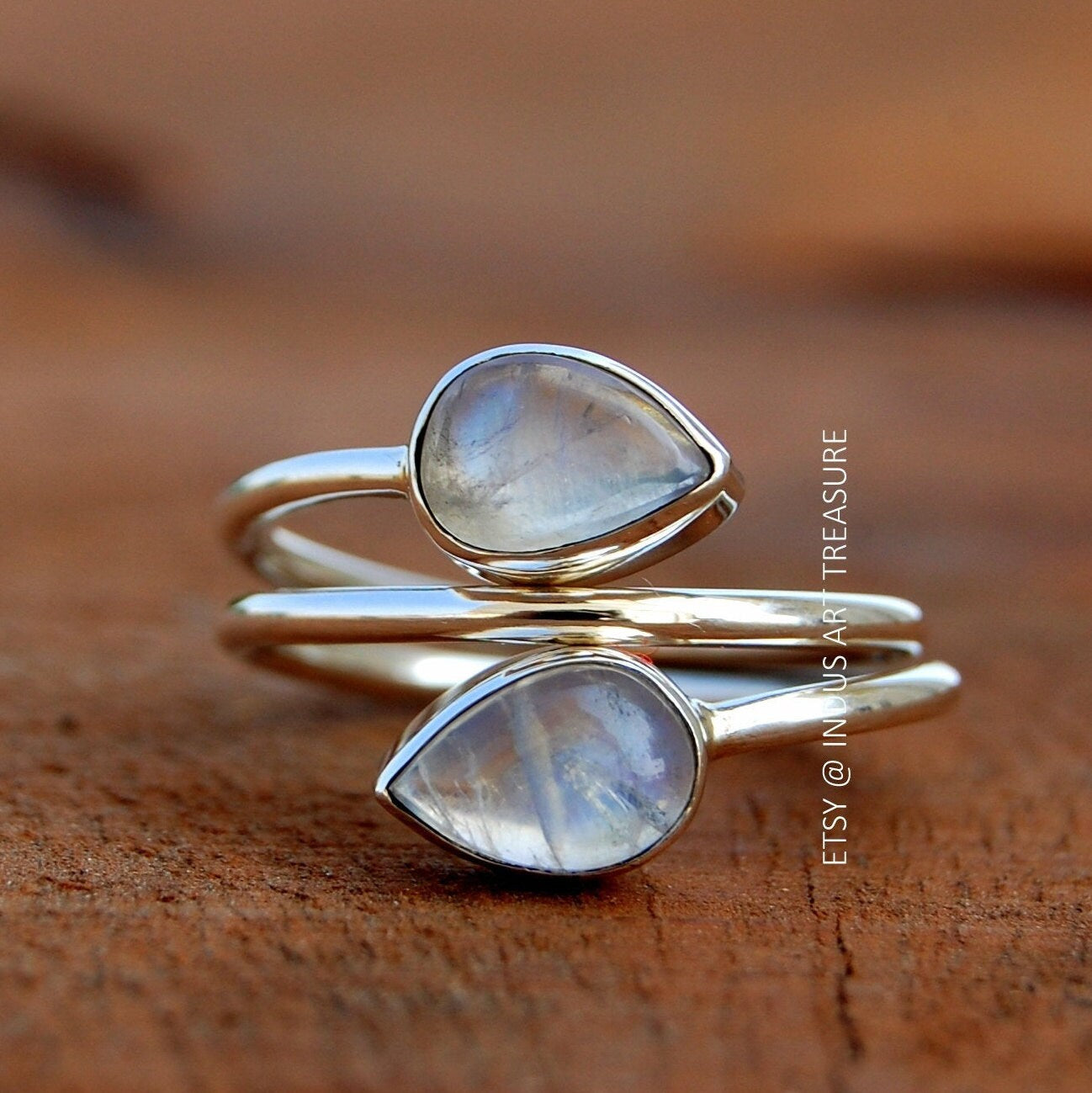 Rainbow Moonstone Twig Ring