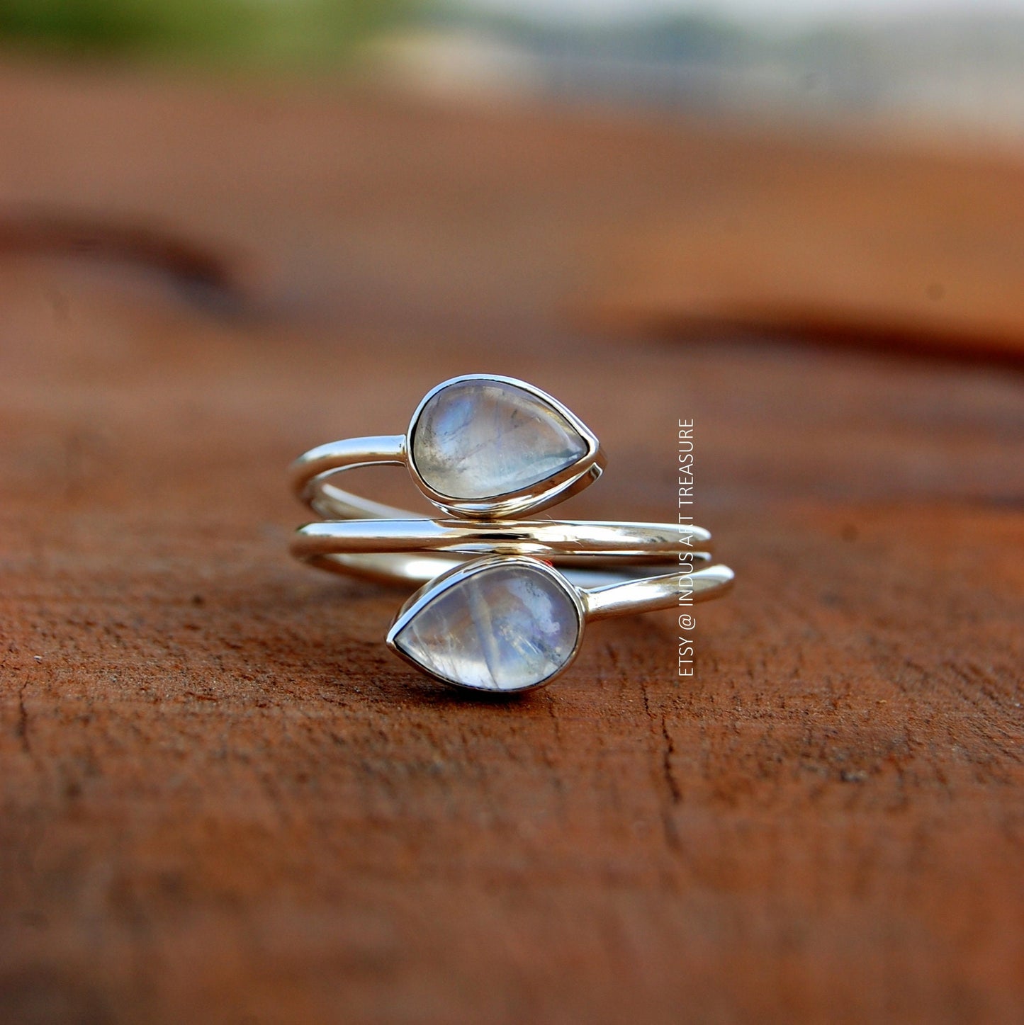 Rainbow Moonstone Twig Ring