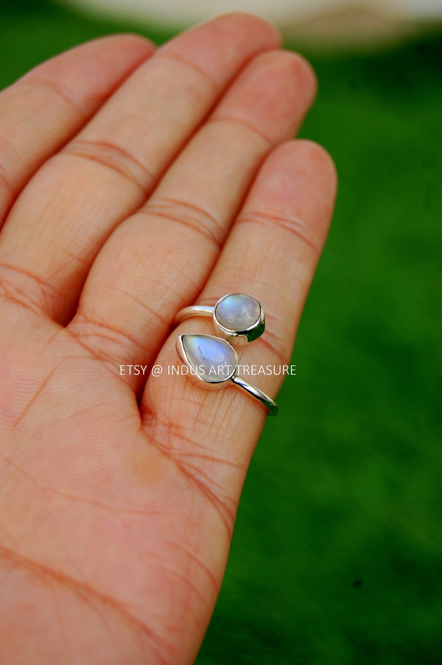 Rainbow Moonstone Coil Ring