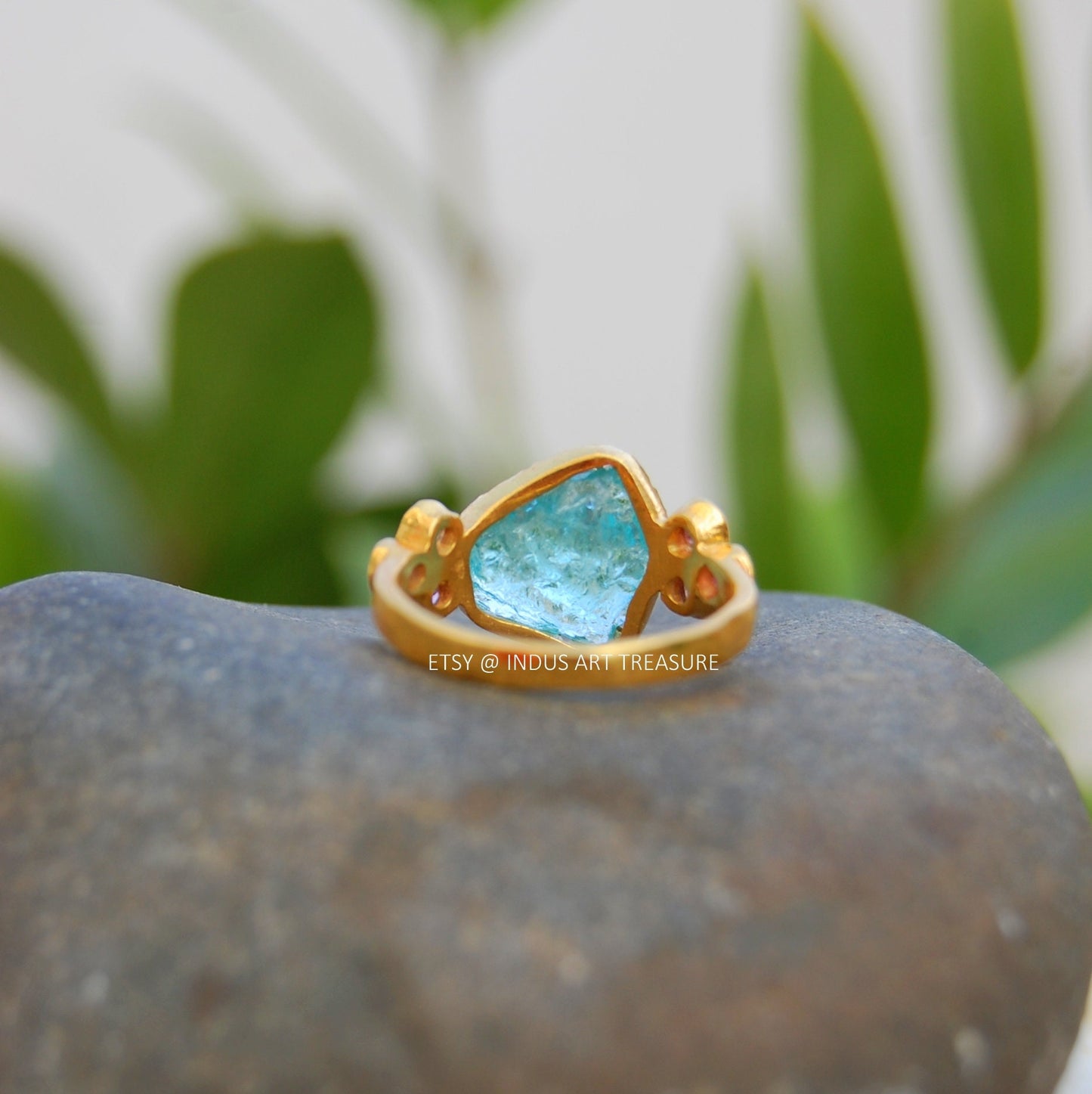Blue Apatite- Tourmaline Gold Plated Ring