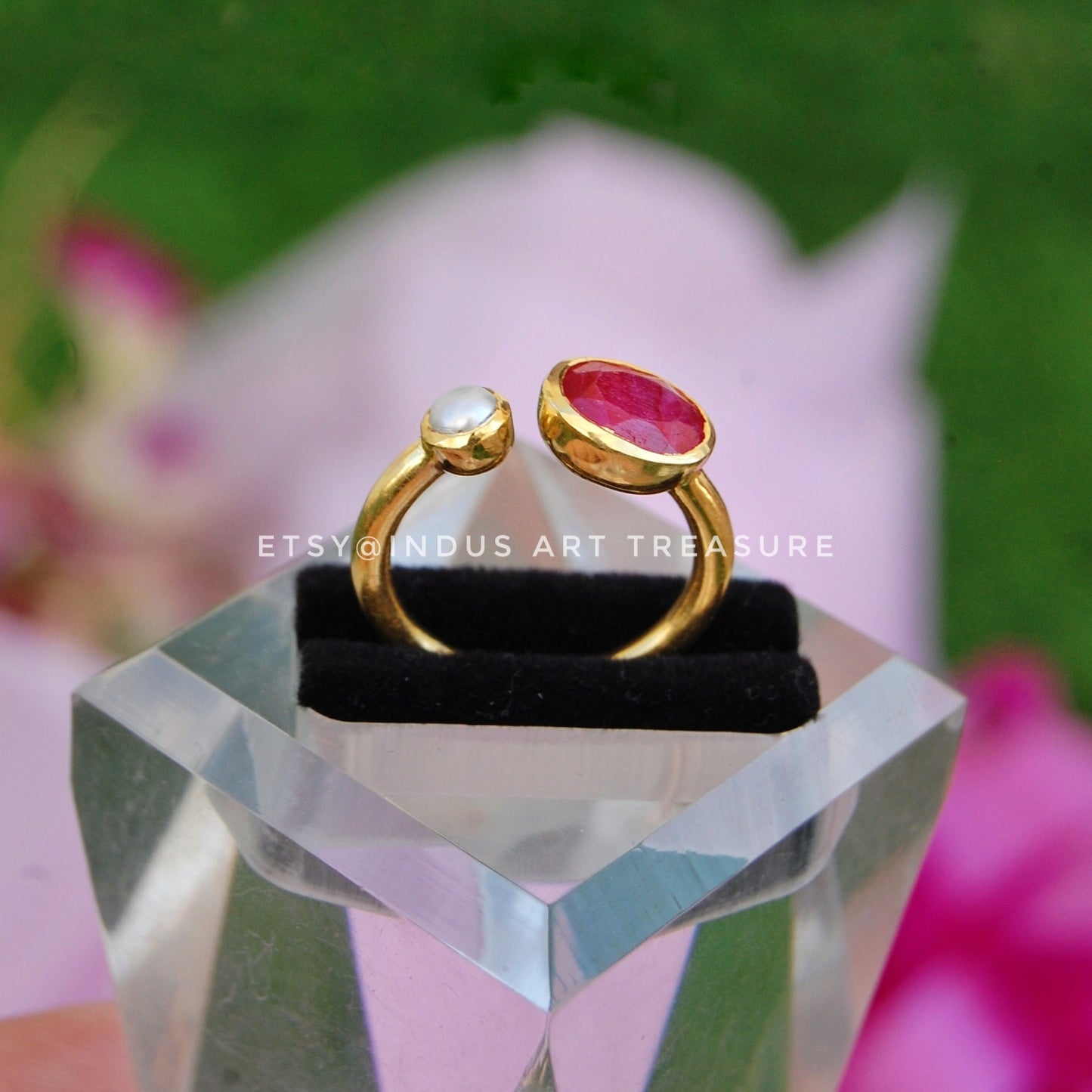 Ruby Pearl Gold Plated Ring