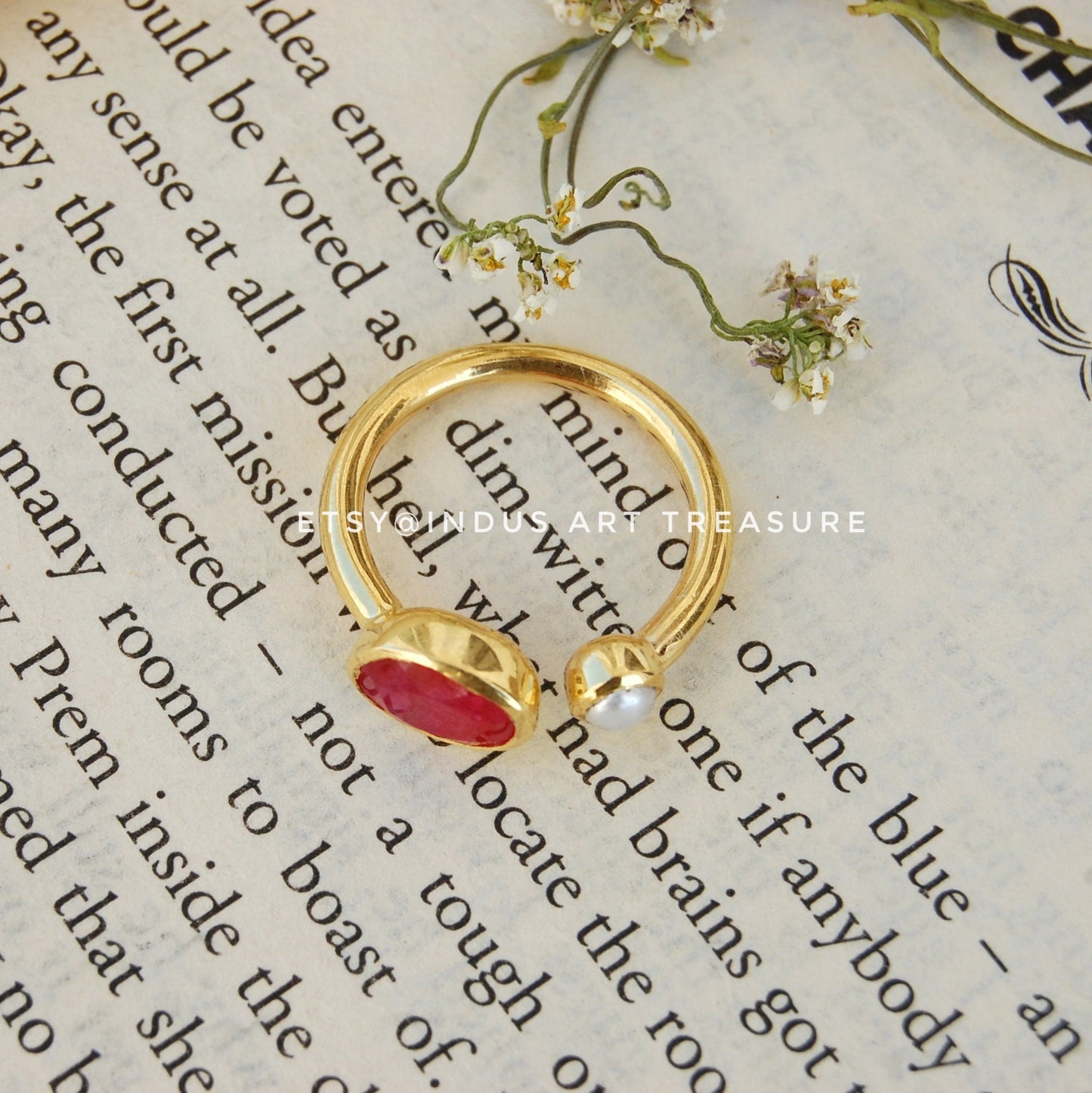 Ruby Pearl Gold Plated Ring