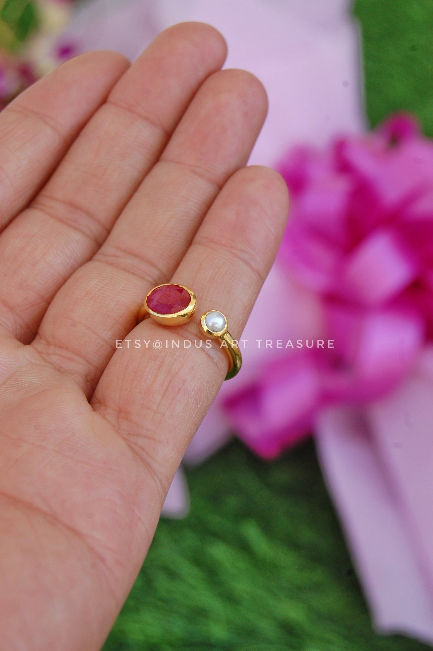 Ruby Pearl Gold Plated Ring