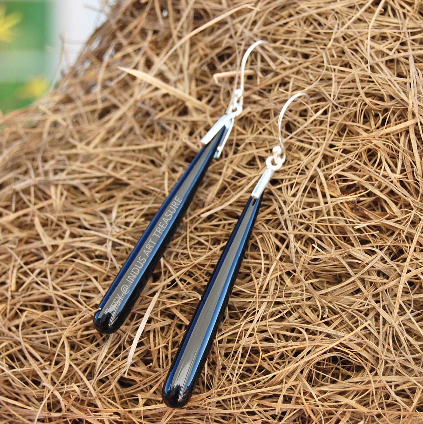 Black Onyx 50mm Long Earrings