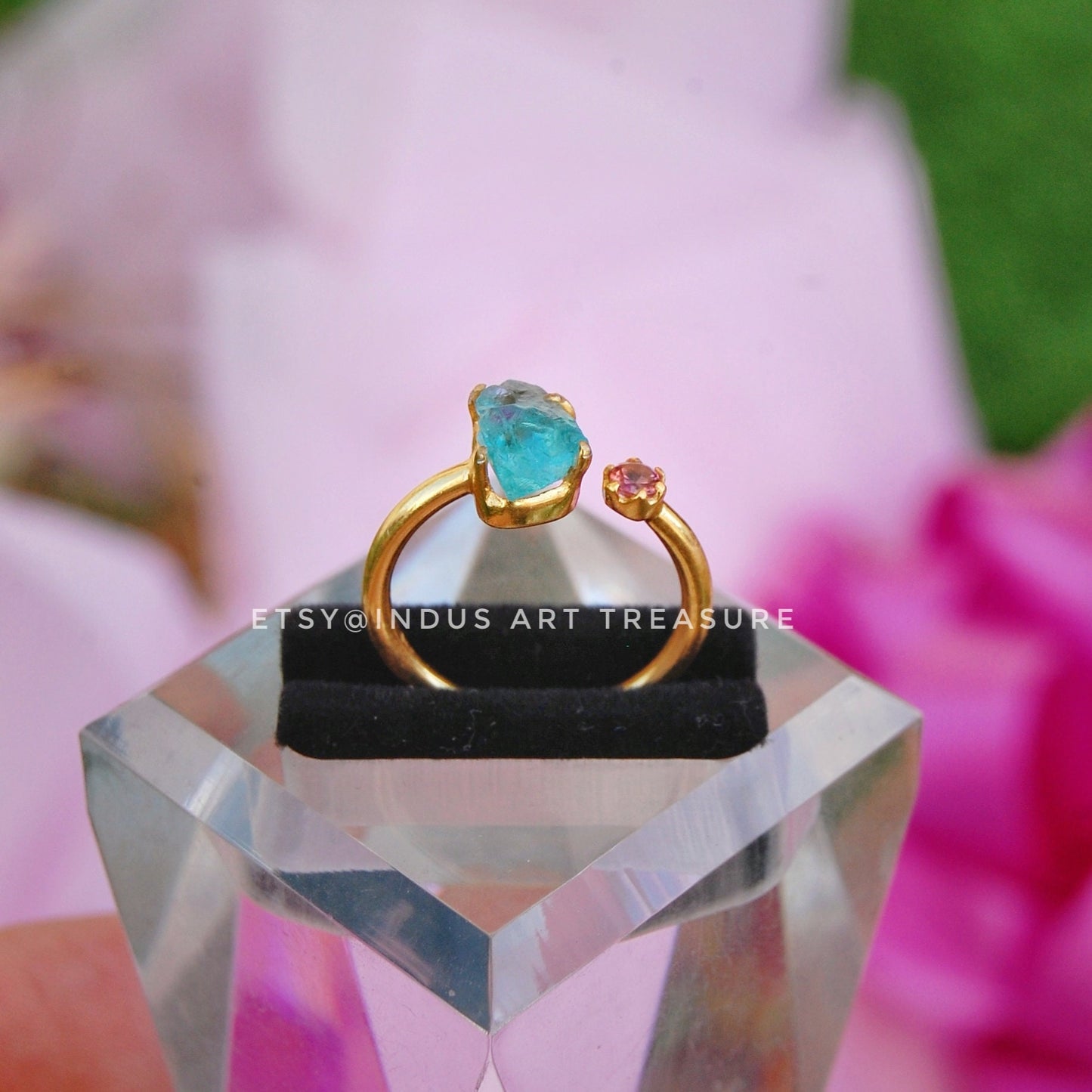 Raw Apatite- Pink Tourmaline 18k Gold Plated Ring