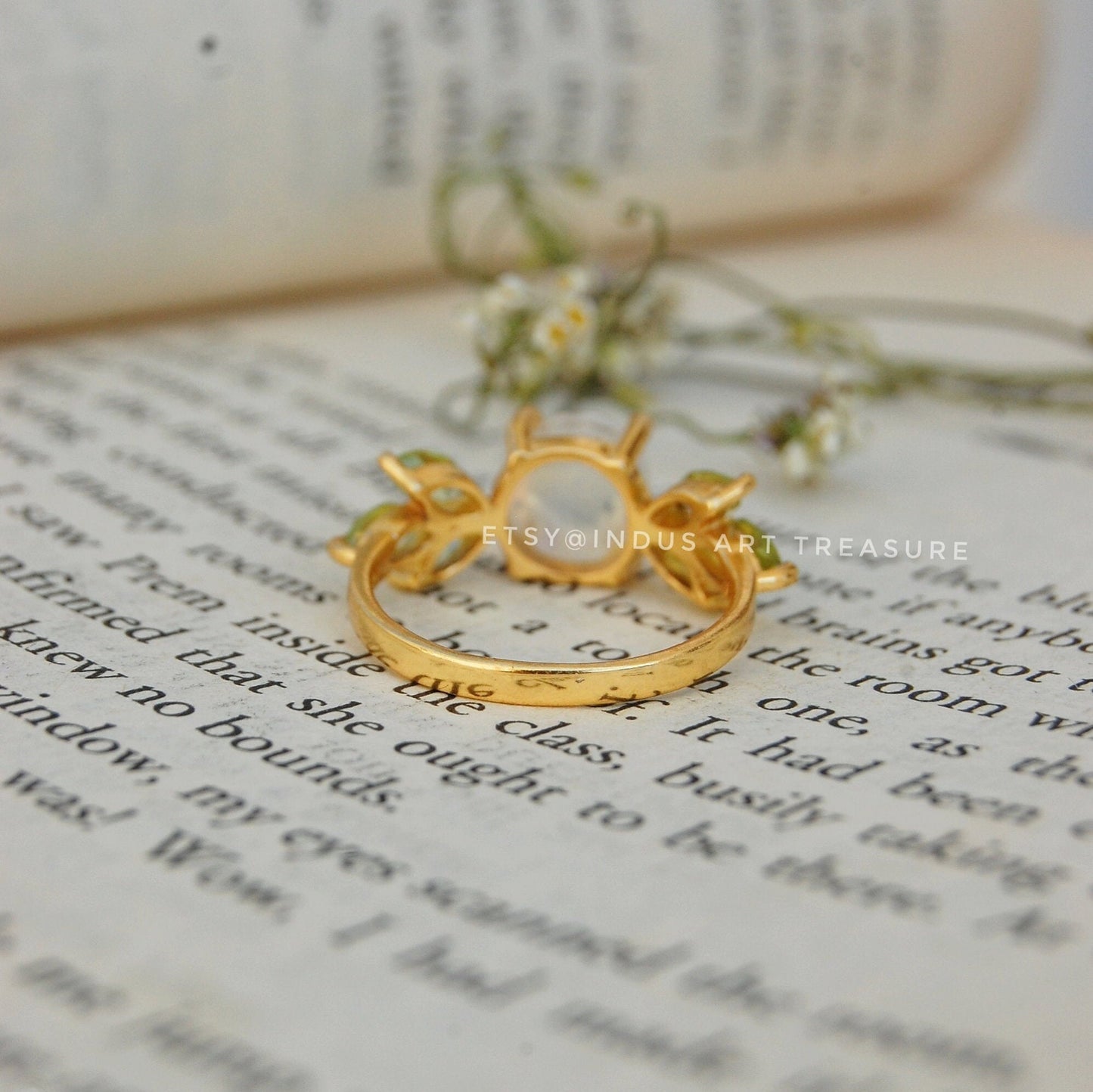 Rainbow Moonstone -Peridot Dainty Gold Plated Ring