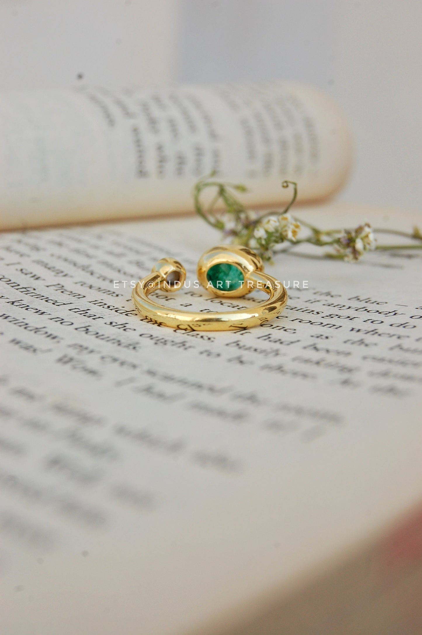 Emerald- Pearl Dainty Gold Plated Ring