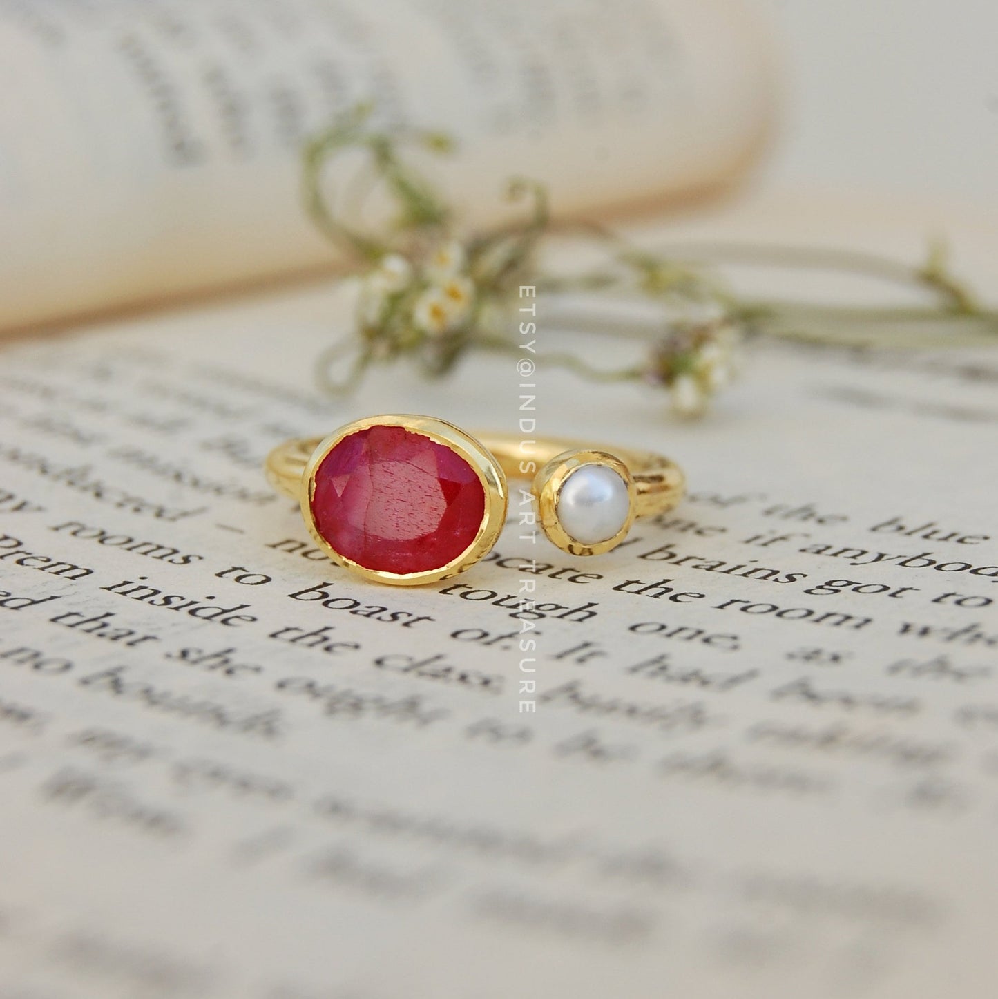 Ruby Pearl Gold Plated Ring