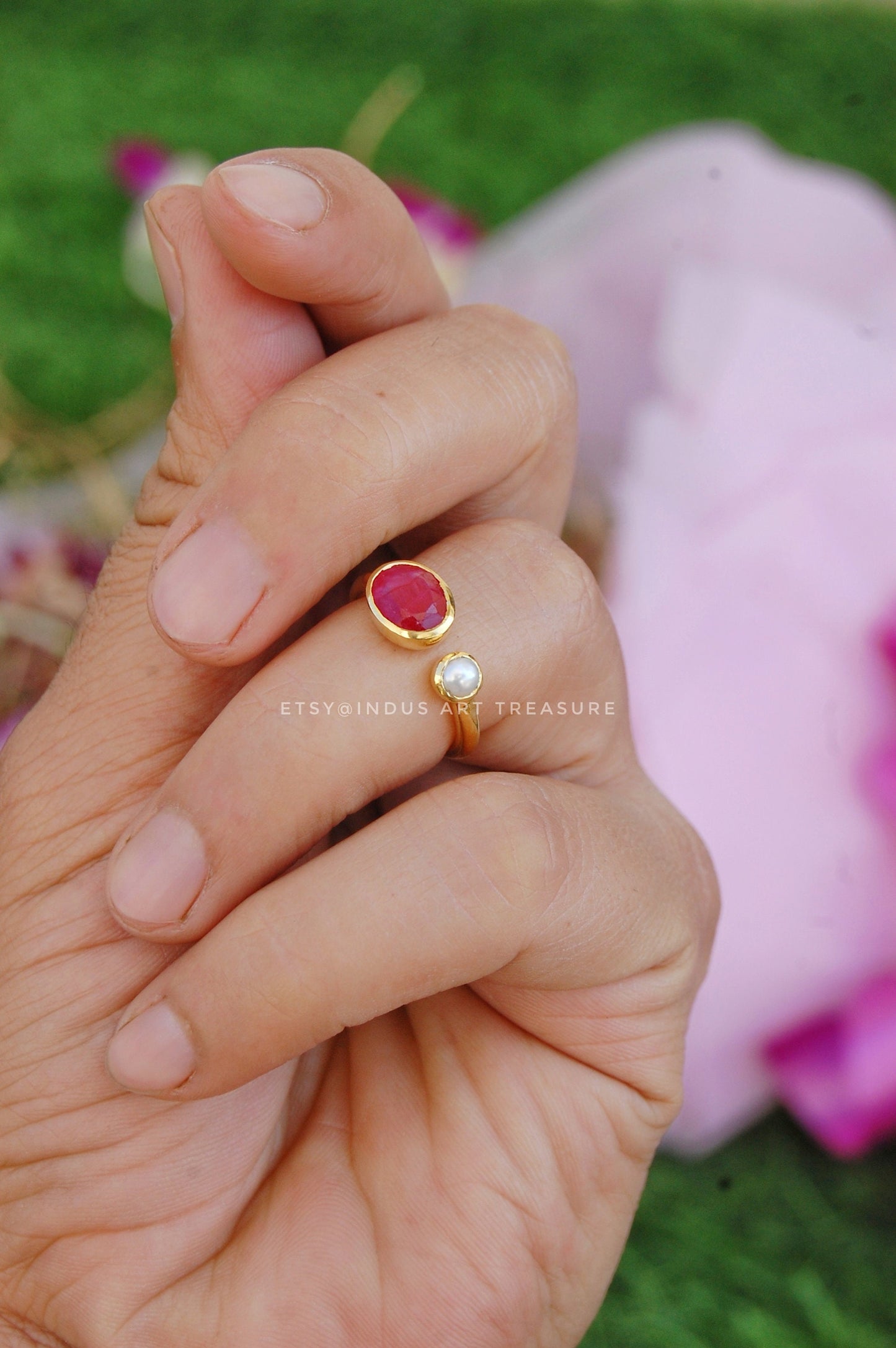 Ruby Pearl Gold Plated Ring