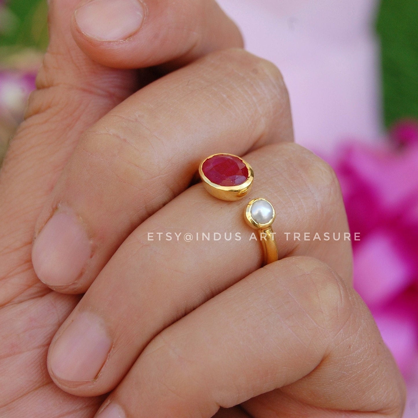 Ruby Pearl Gold Plated Ring