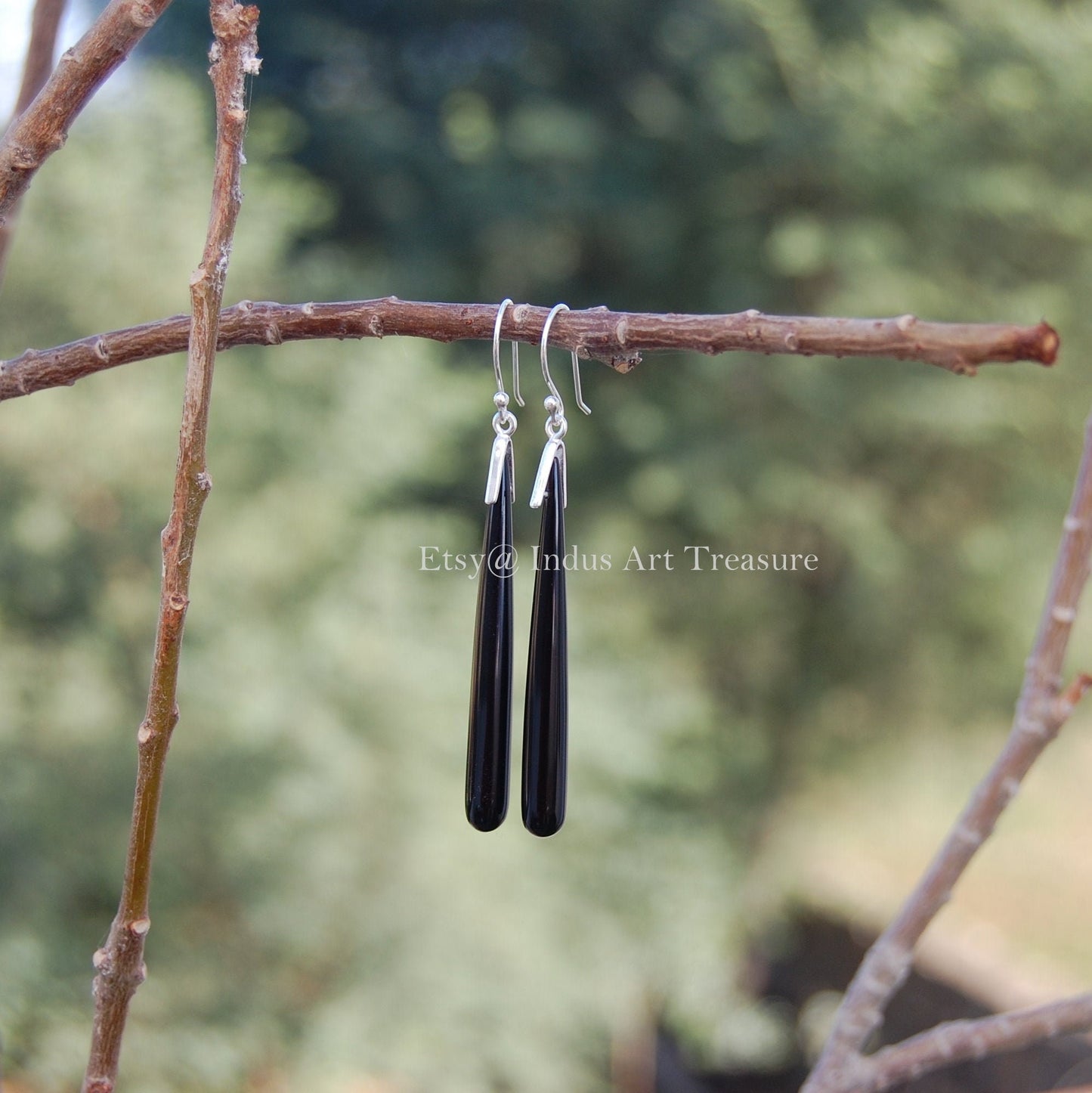 Black Onyx 50mm Long Earrings