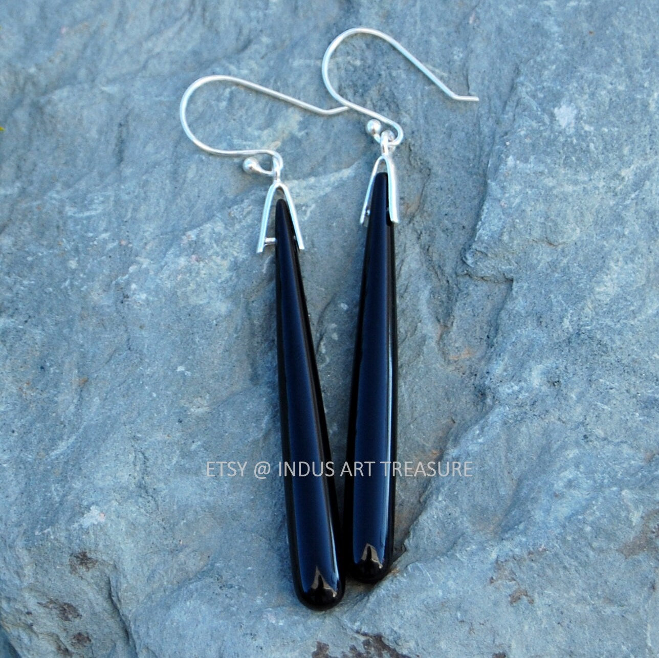 Black Onyx 50mm Long Earrings