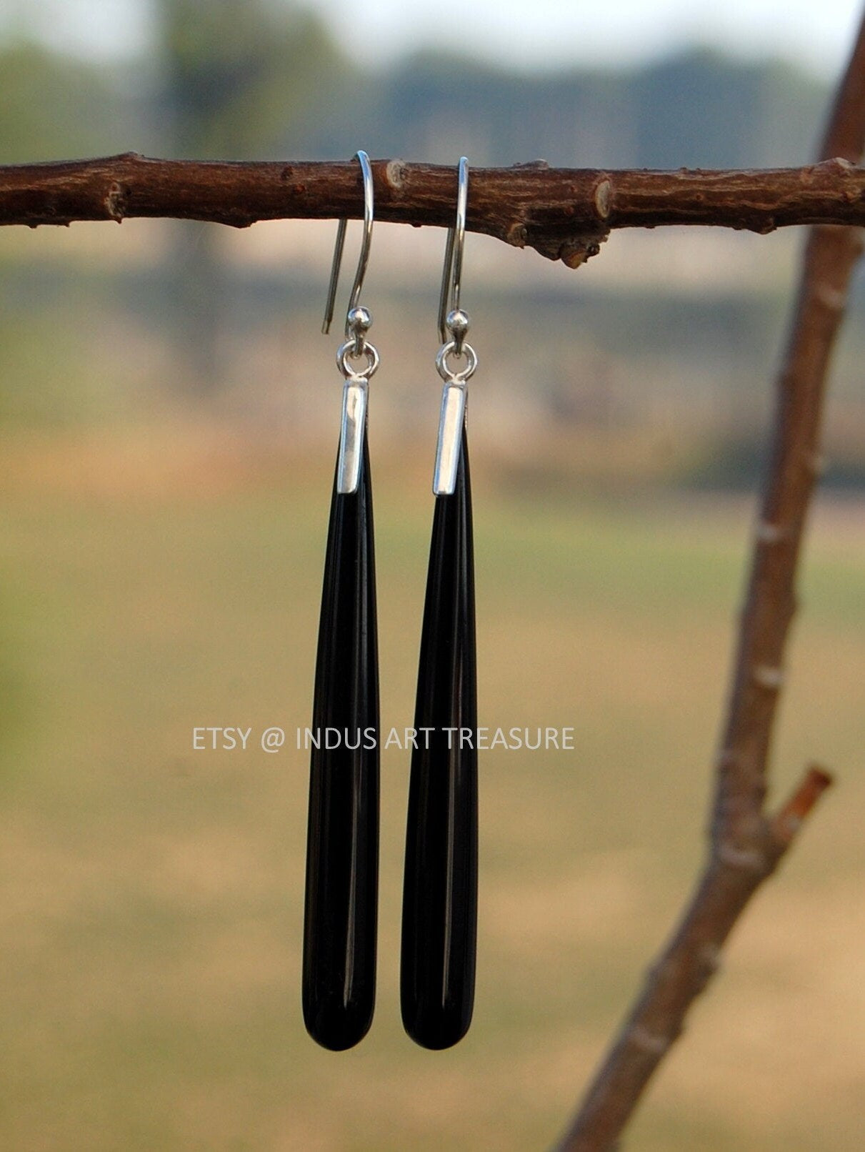 Black Onyx 50mm Long Earrings