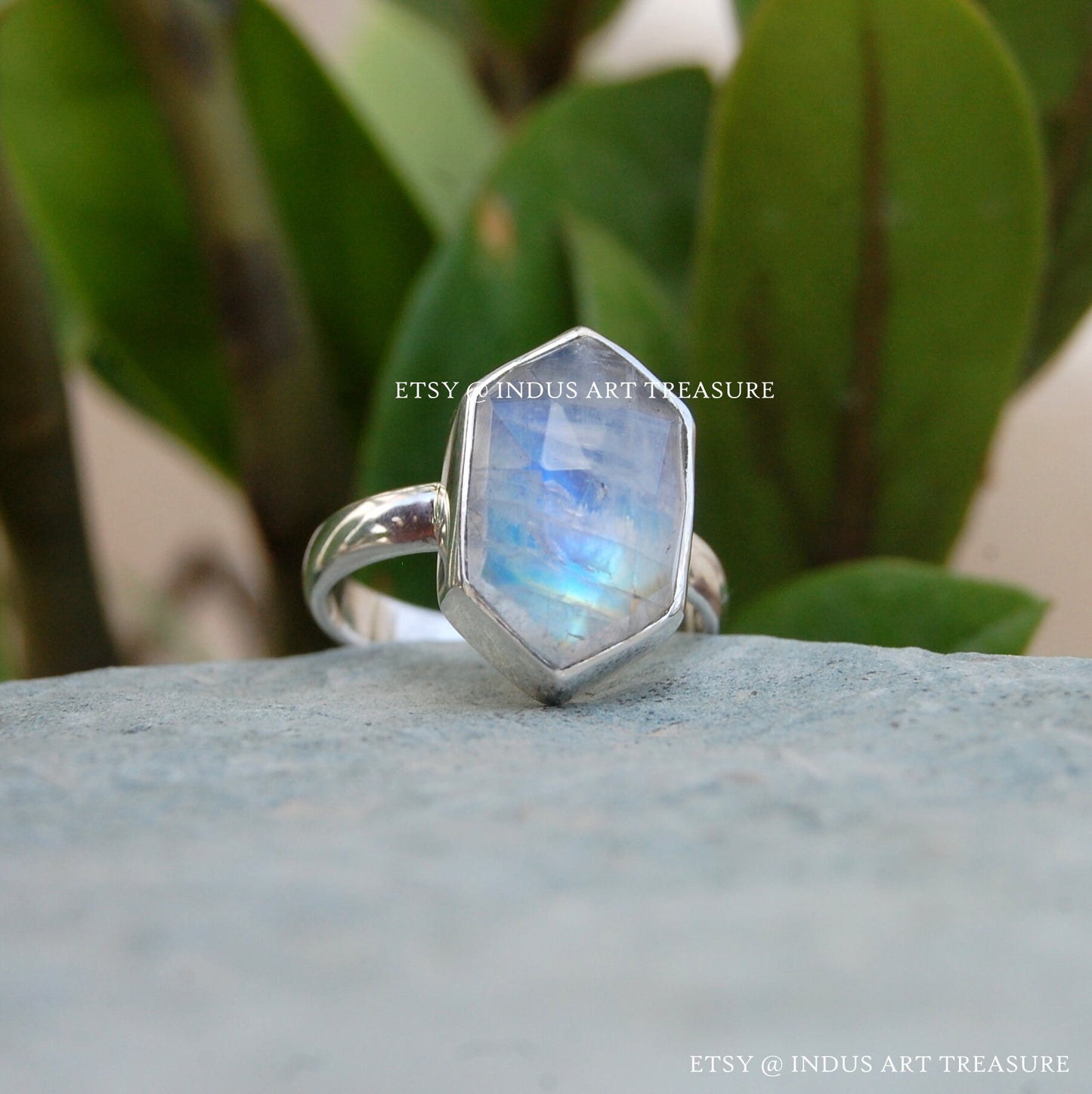 Rainbow Moonstone Fancy Shape Ring