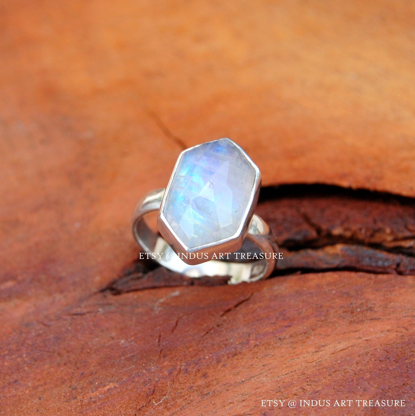 Rainbow Moonstone Fancy Shape Ring
