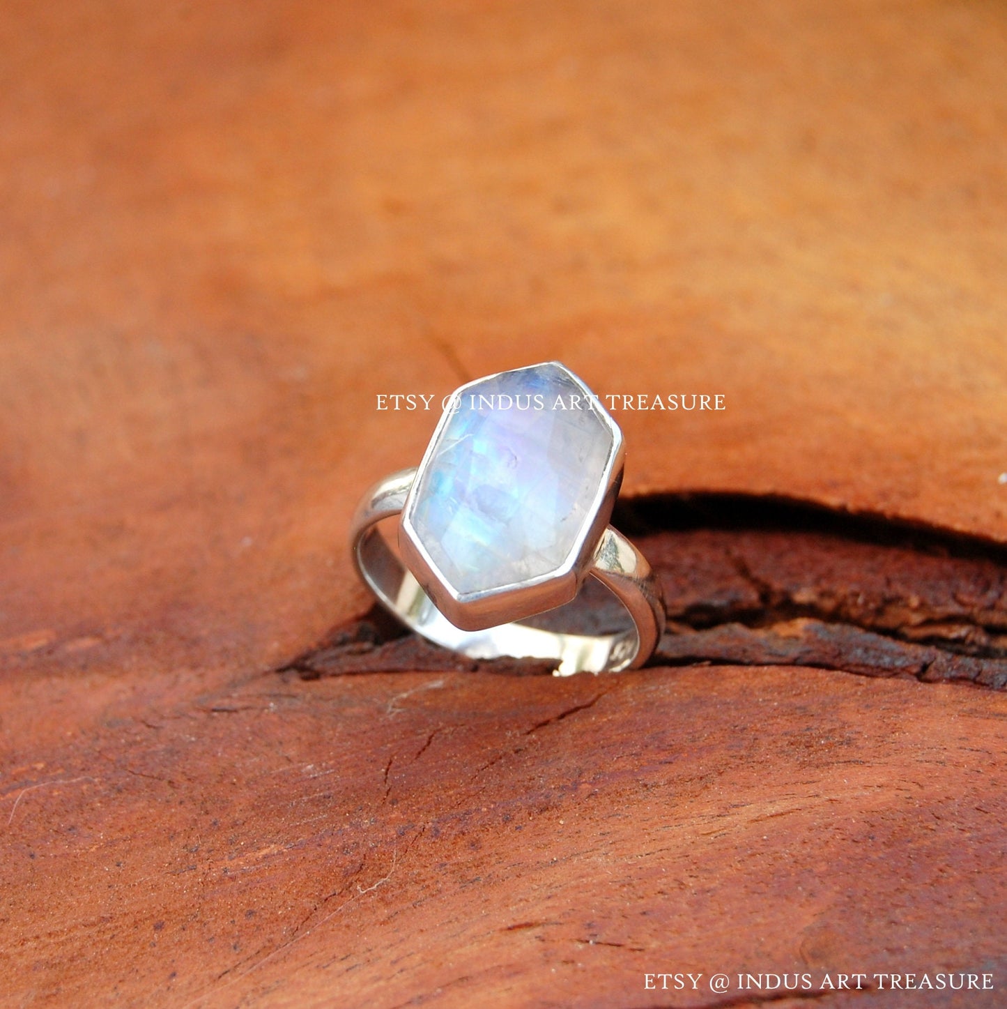 Rainbow Moonstone Fancy Shape Ring