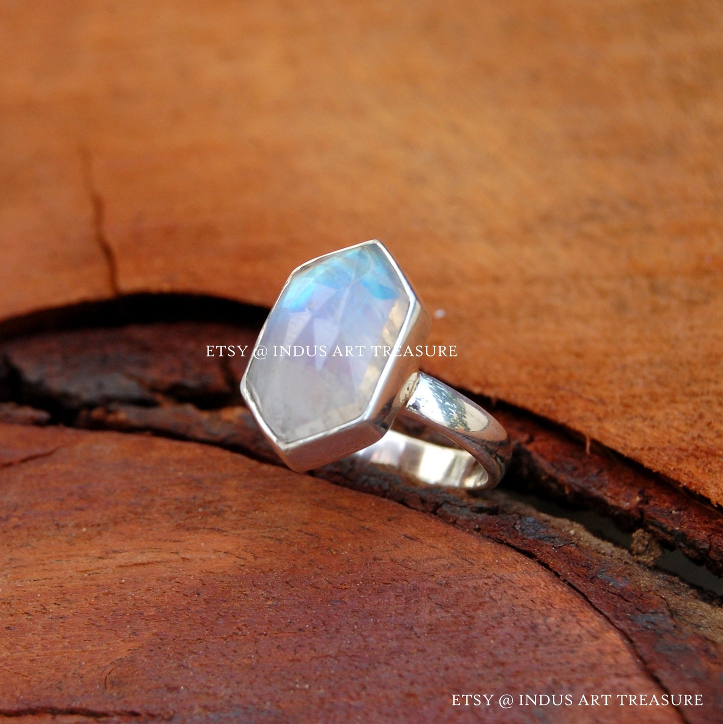 Rainbow Moonstone Fancy Shape Ring