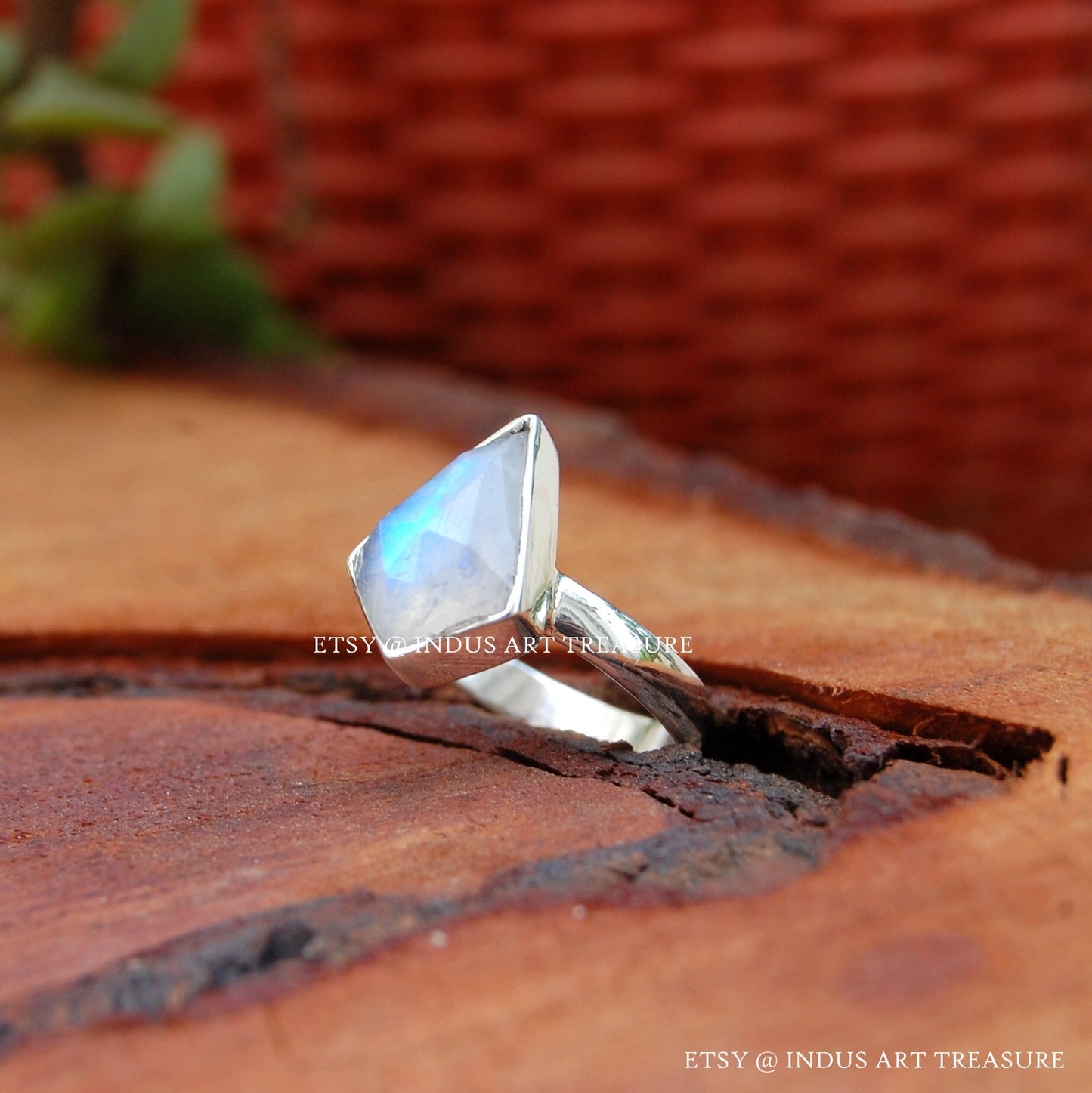 Rainbow Moonstone Kite Shape Ring