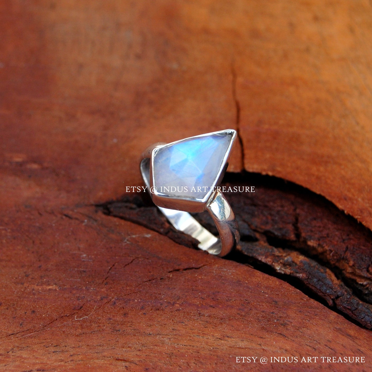 Rainbow Moonstone Kite Shape Ring