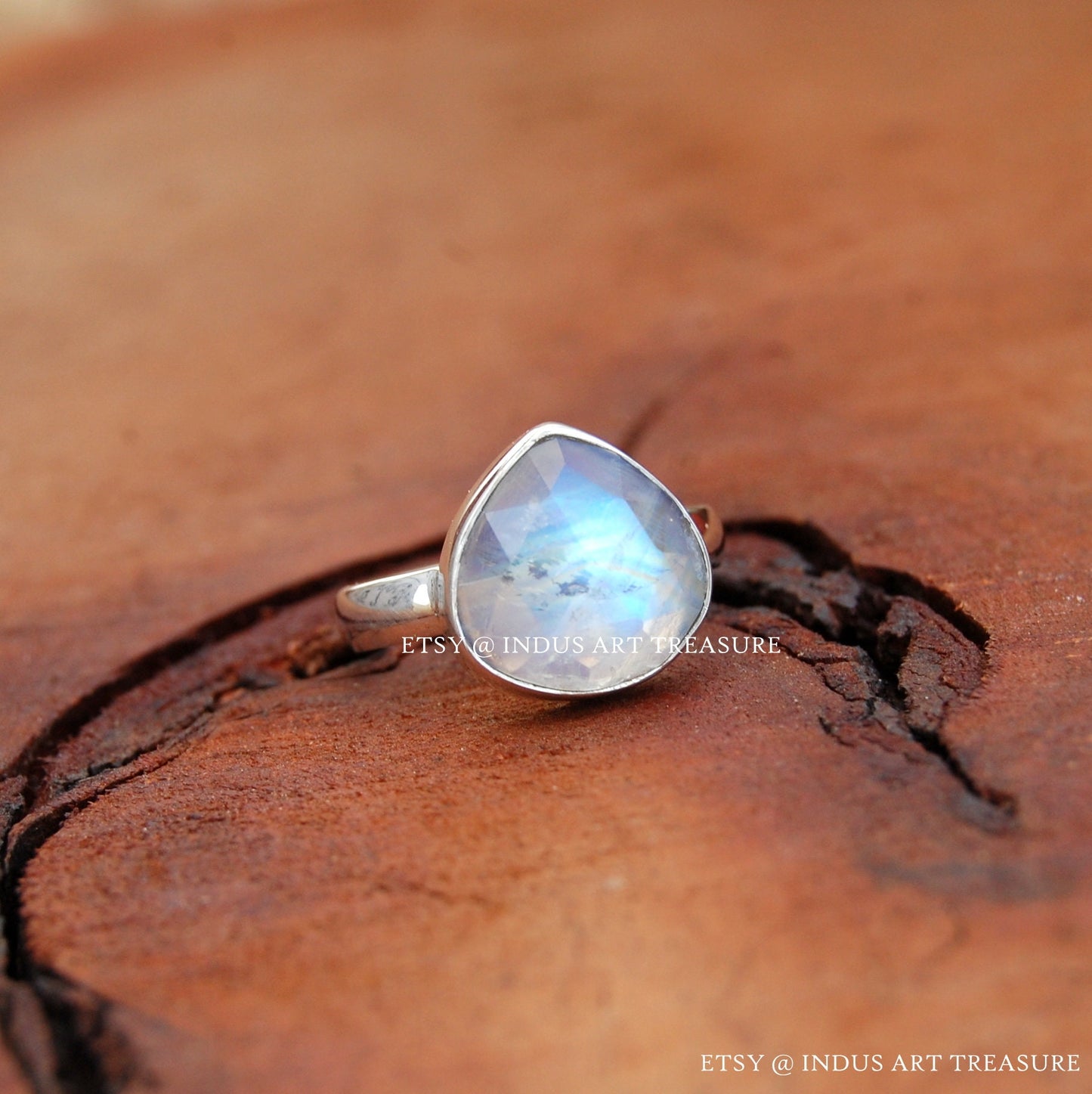 Rainbow Moonstone Pear Ring