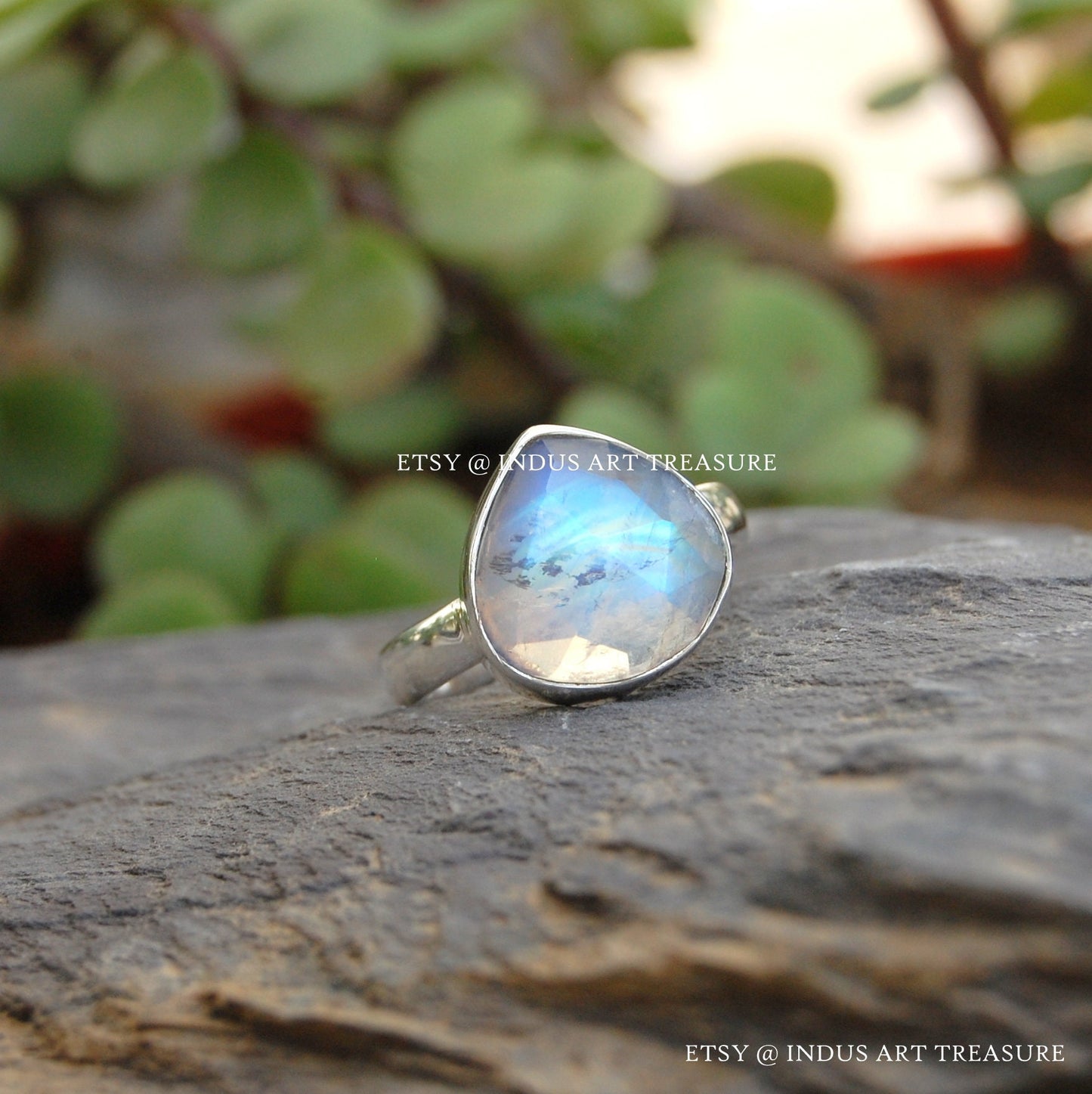 Rainbow Moonstone Pear Ring