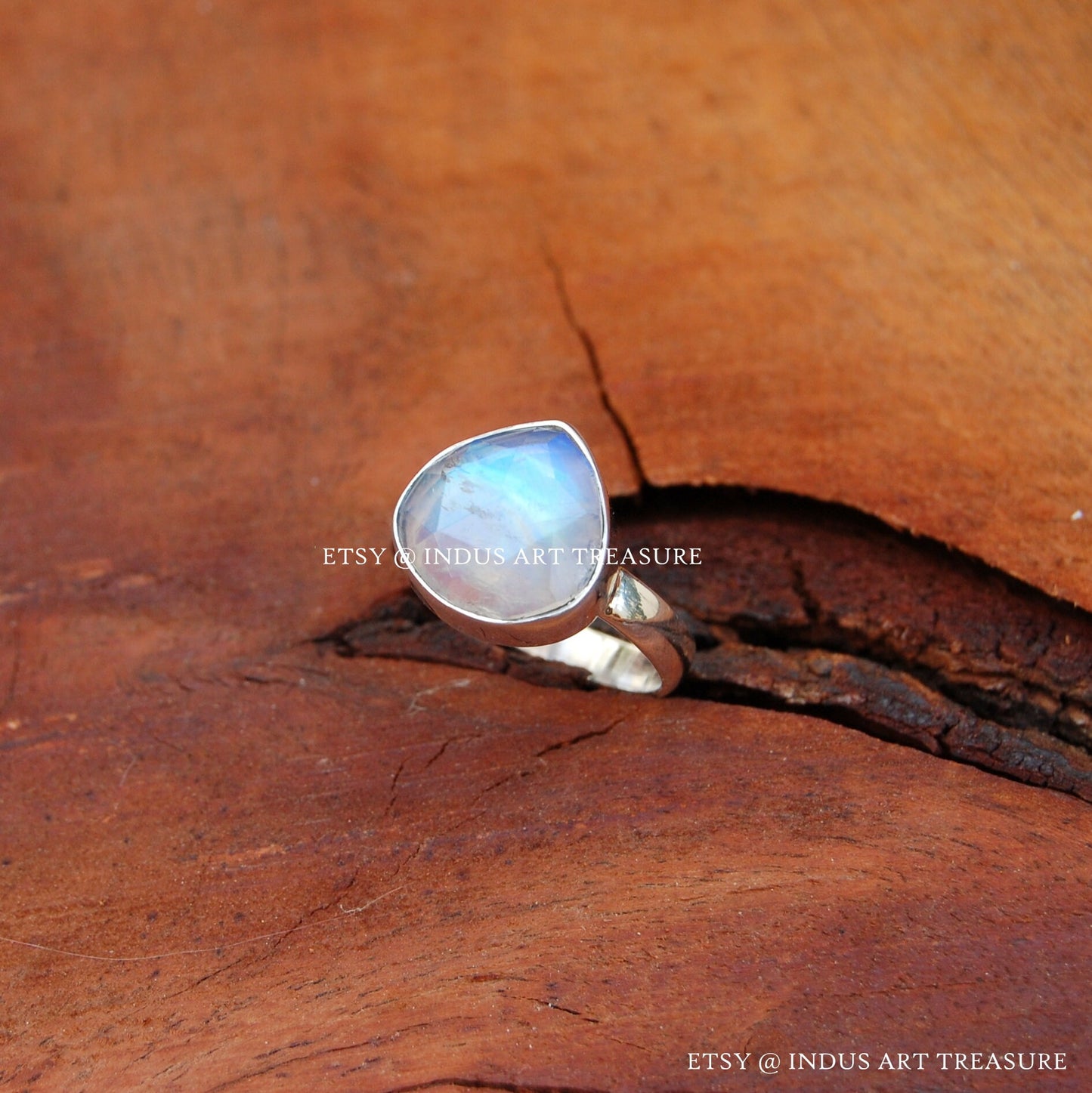 Rainbow Moonstone Pear Ring