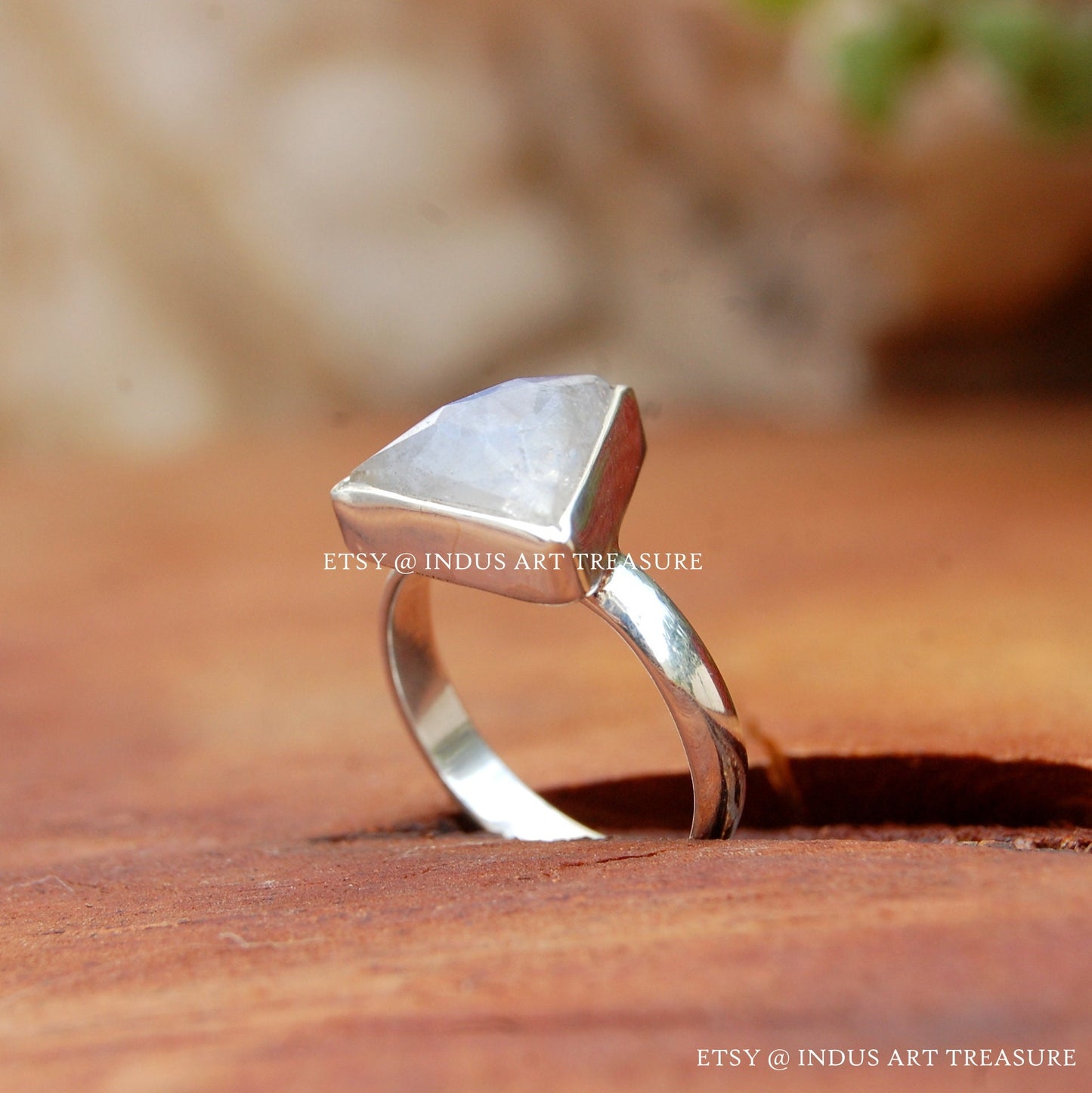 Rainbow Moonstone Triangle Ring