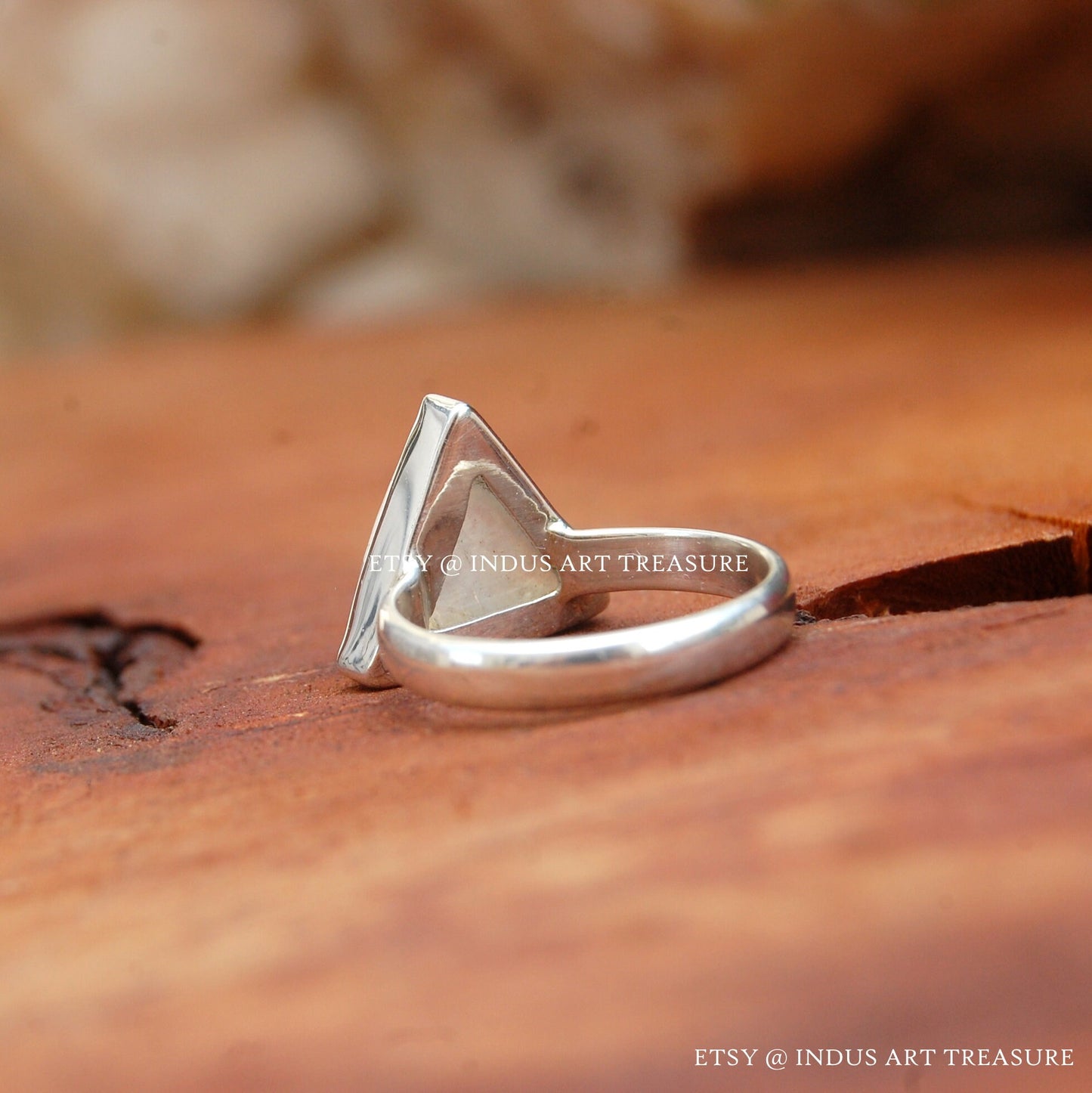 Rainbow Moonstone Triangle Ring