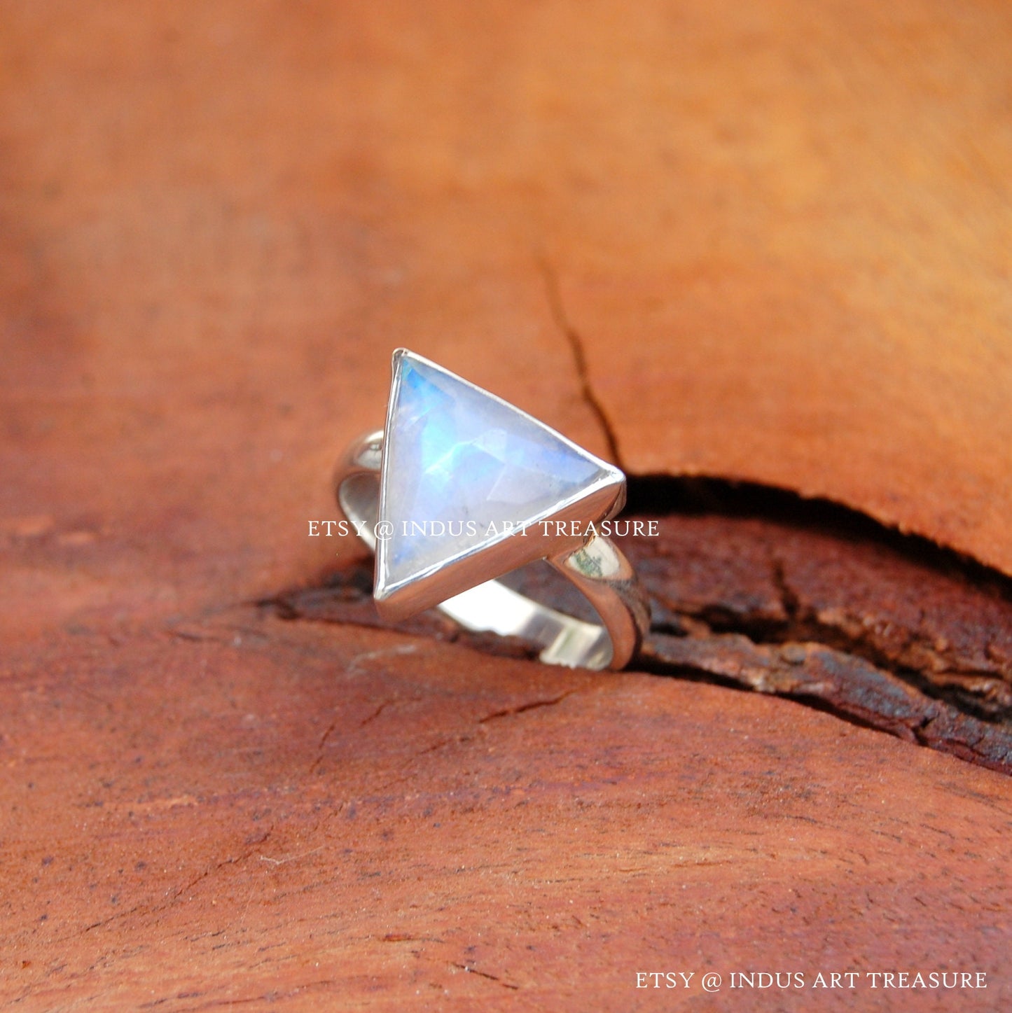 Rainbow Moonstone Triangle Ring
