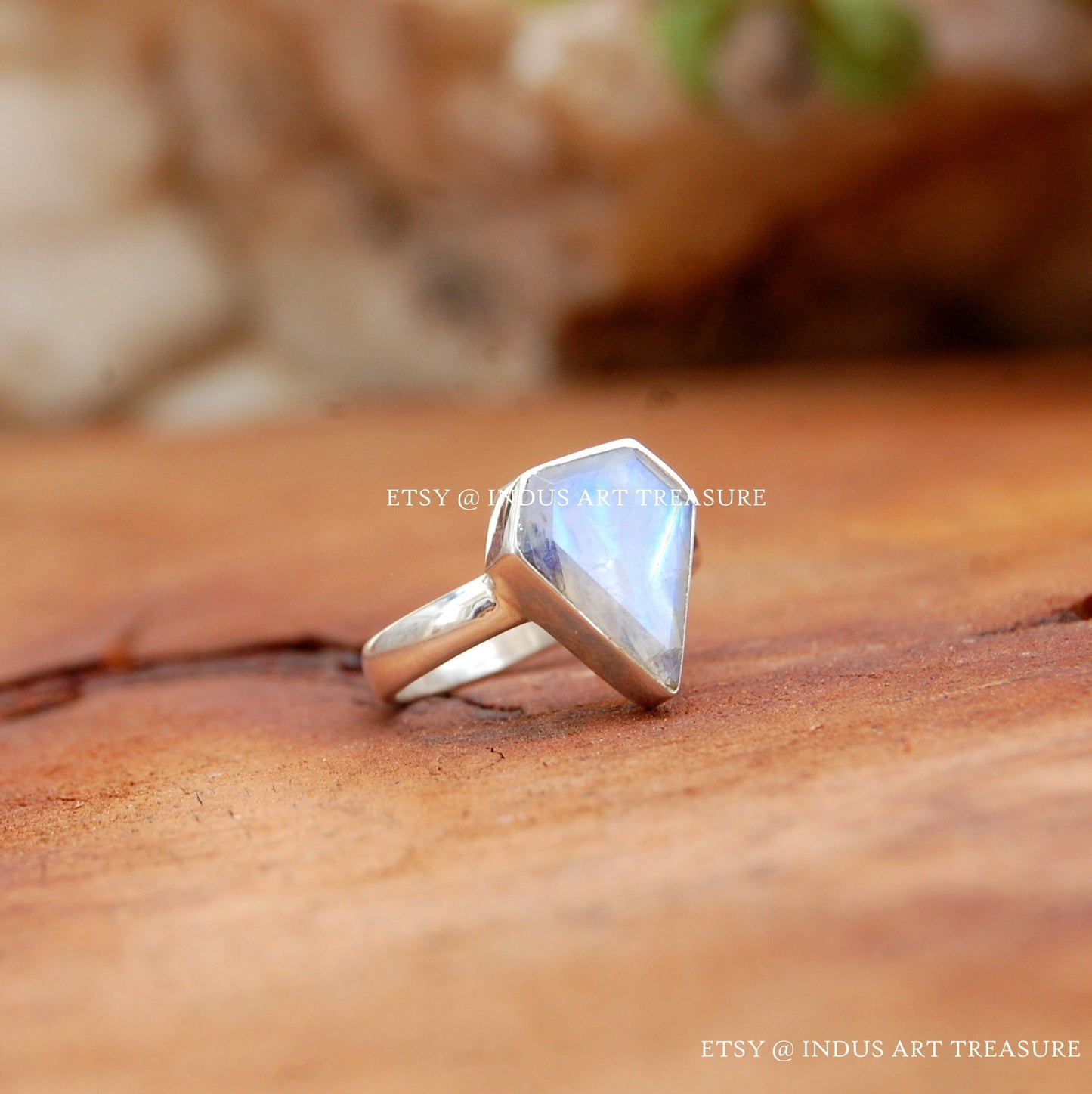 Rainbow Moonstone Kite Shape Ring