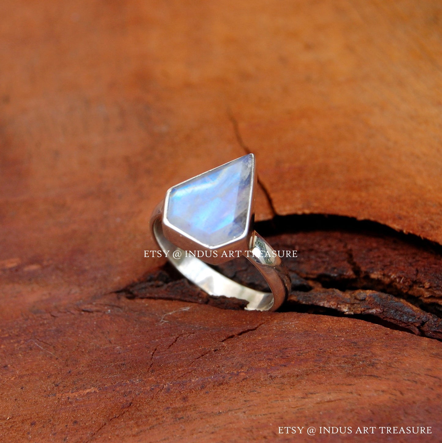 Rainbow Moonstone Kite Shape Ring
