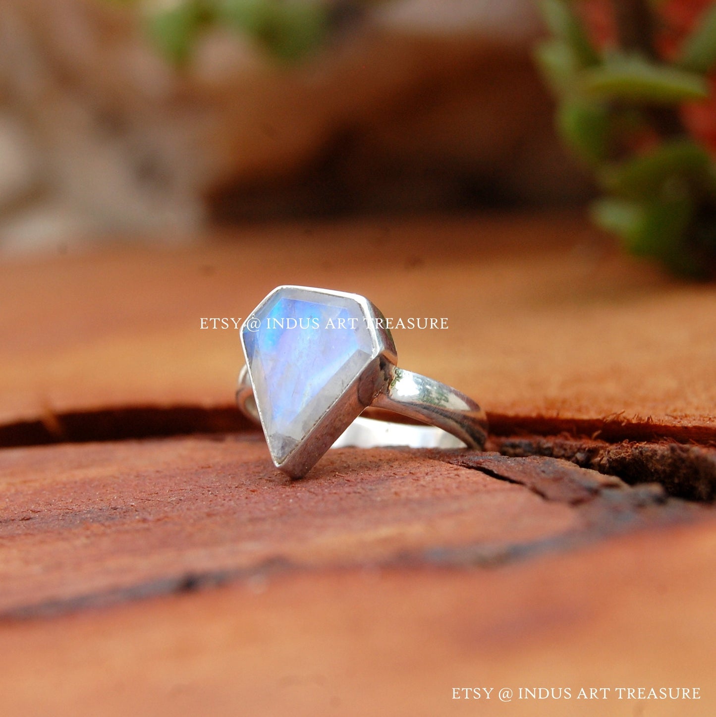 Rainbow Moonstone Kite Shape Ring