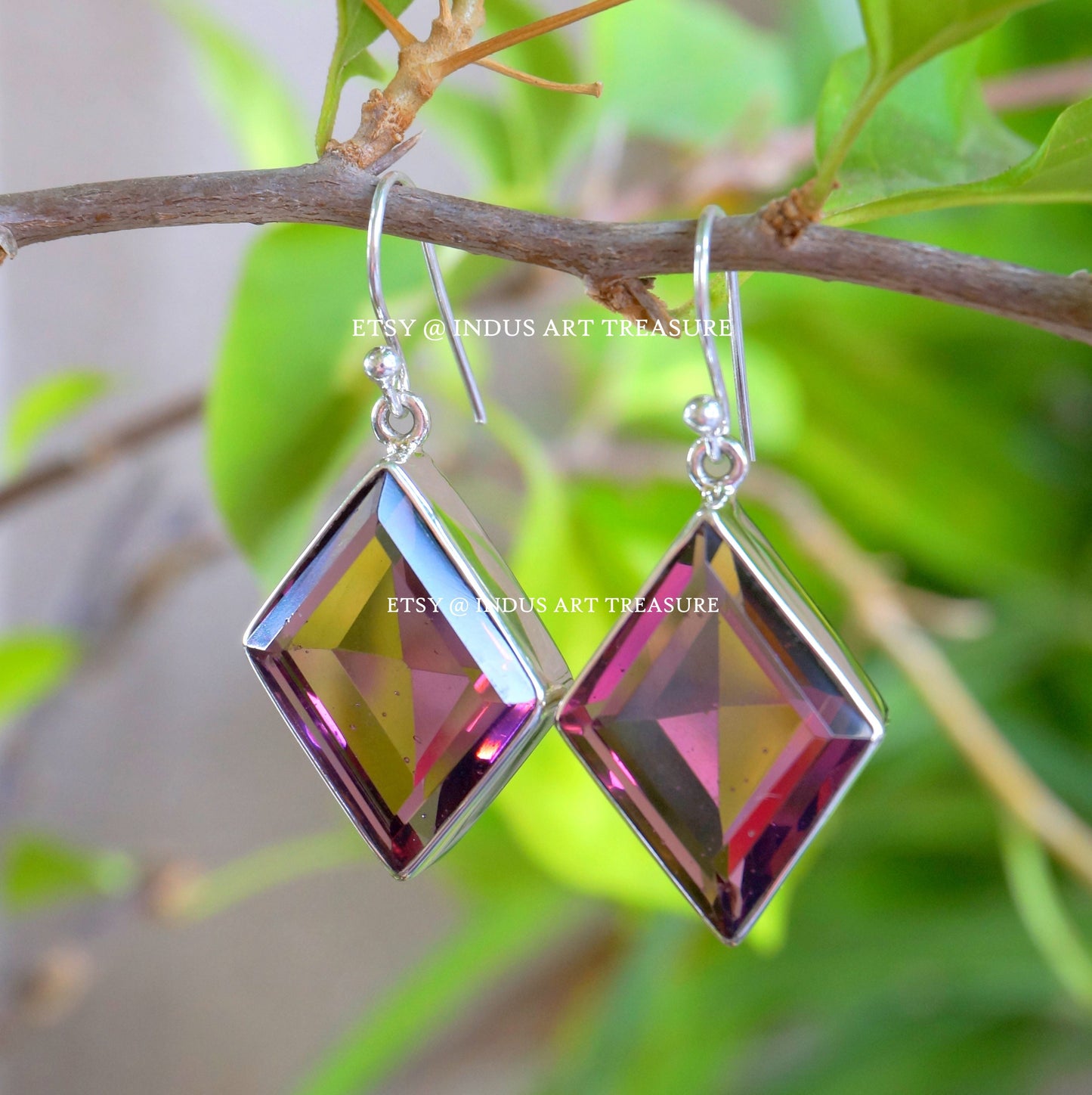 Pink Tourmaline Rhombus Earrings