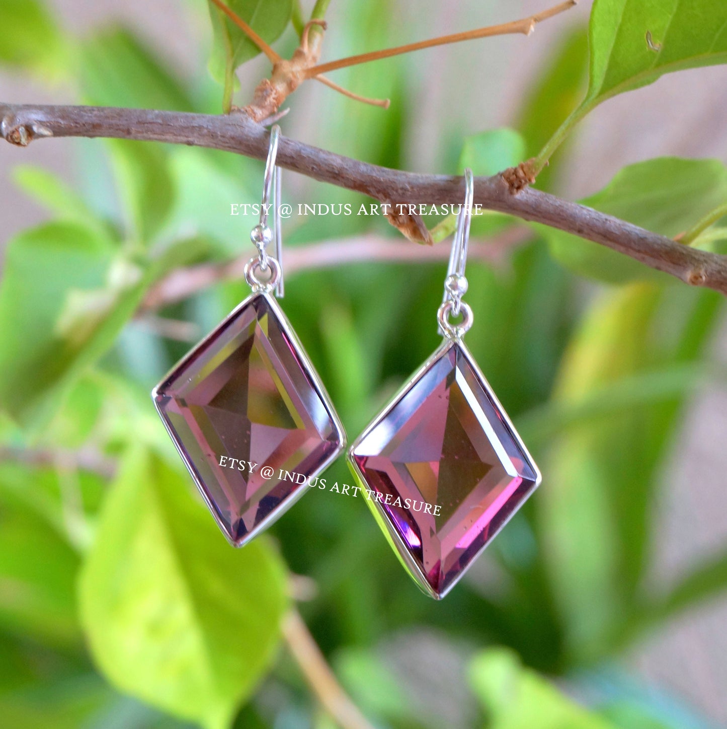 Pink Tourmaline Rhombus Earrings