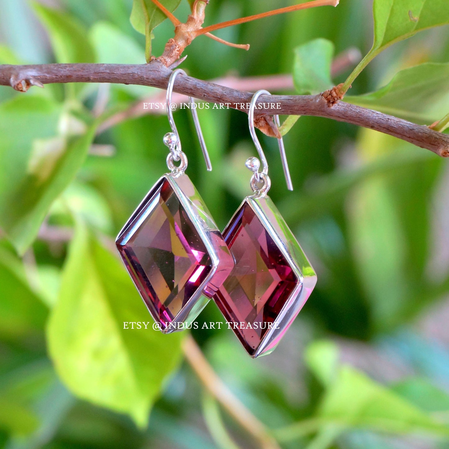 Pink Tourmaline Rhombus Earrings