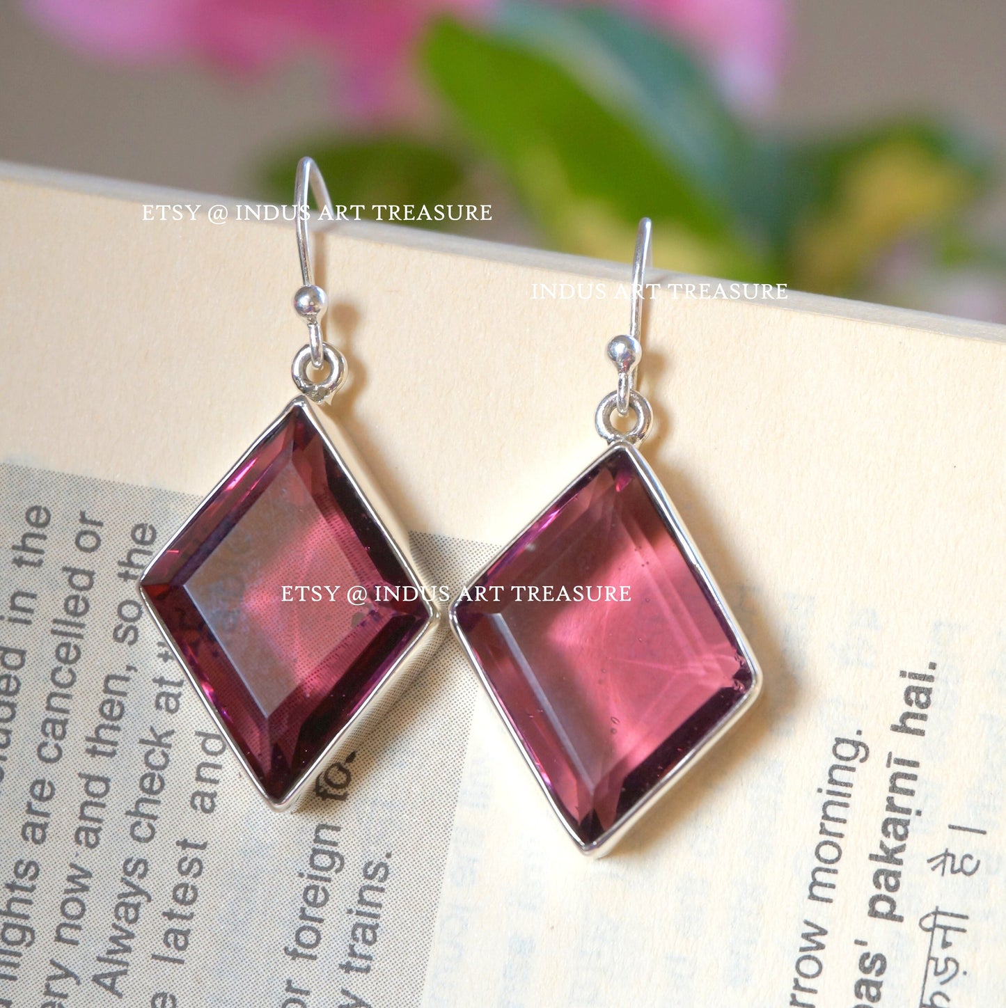 Pink Tourmaline Rhombus Earrings