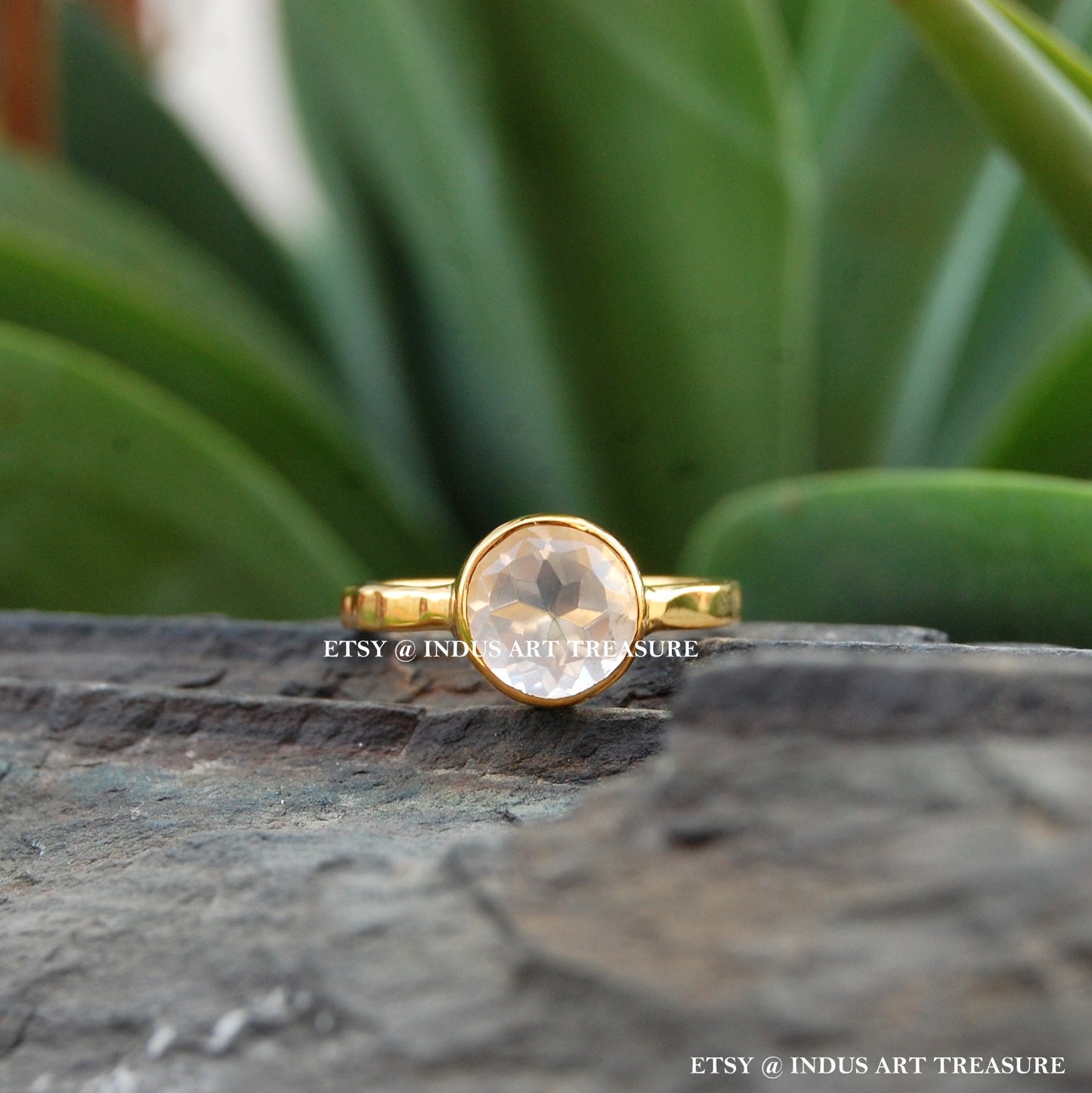 Rose Quartz Gold Plated Ring