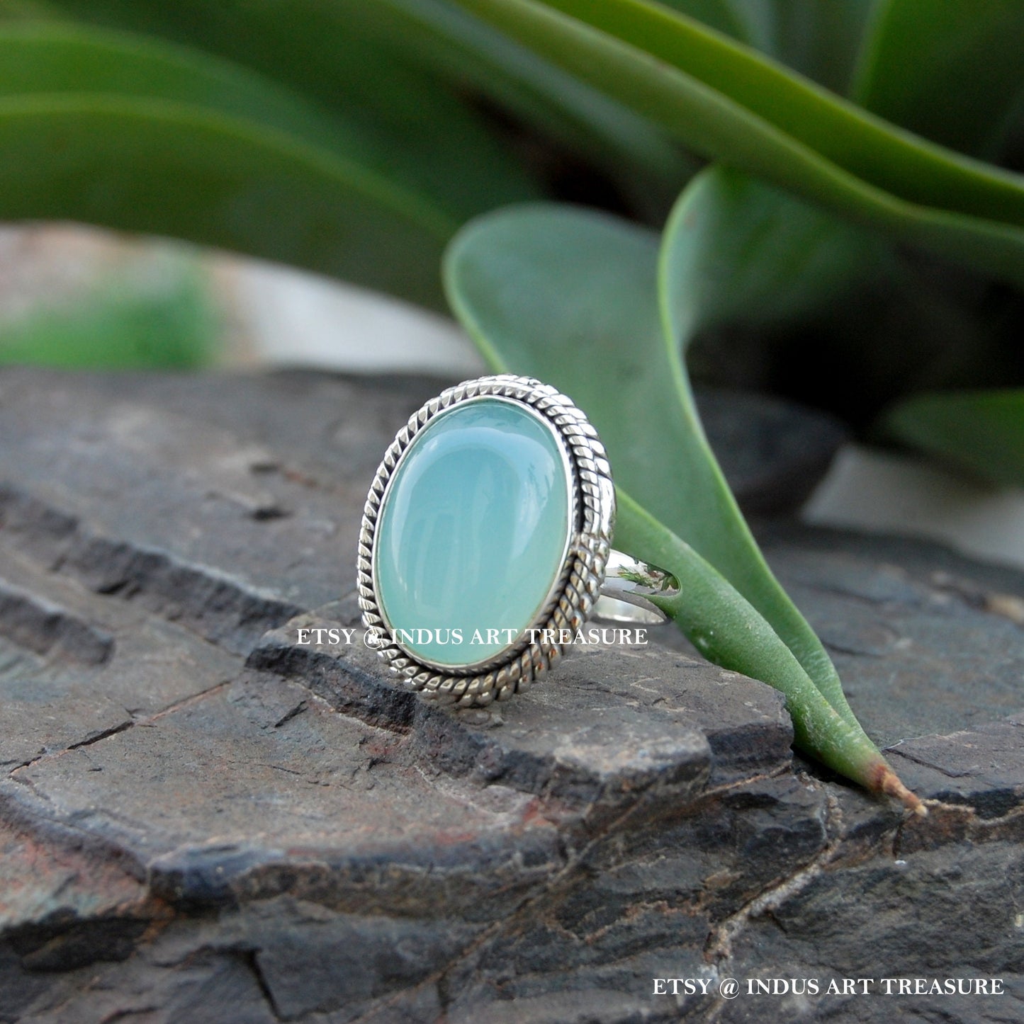 Aqua Chalcedony Ring
