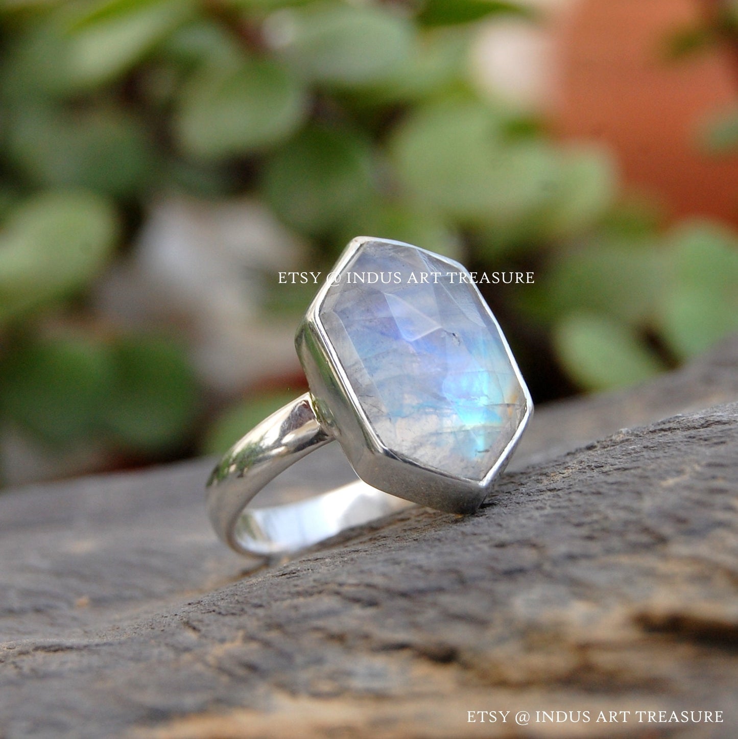 Rainbow Moonstone Fancy Shape Ring