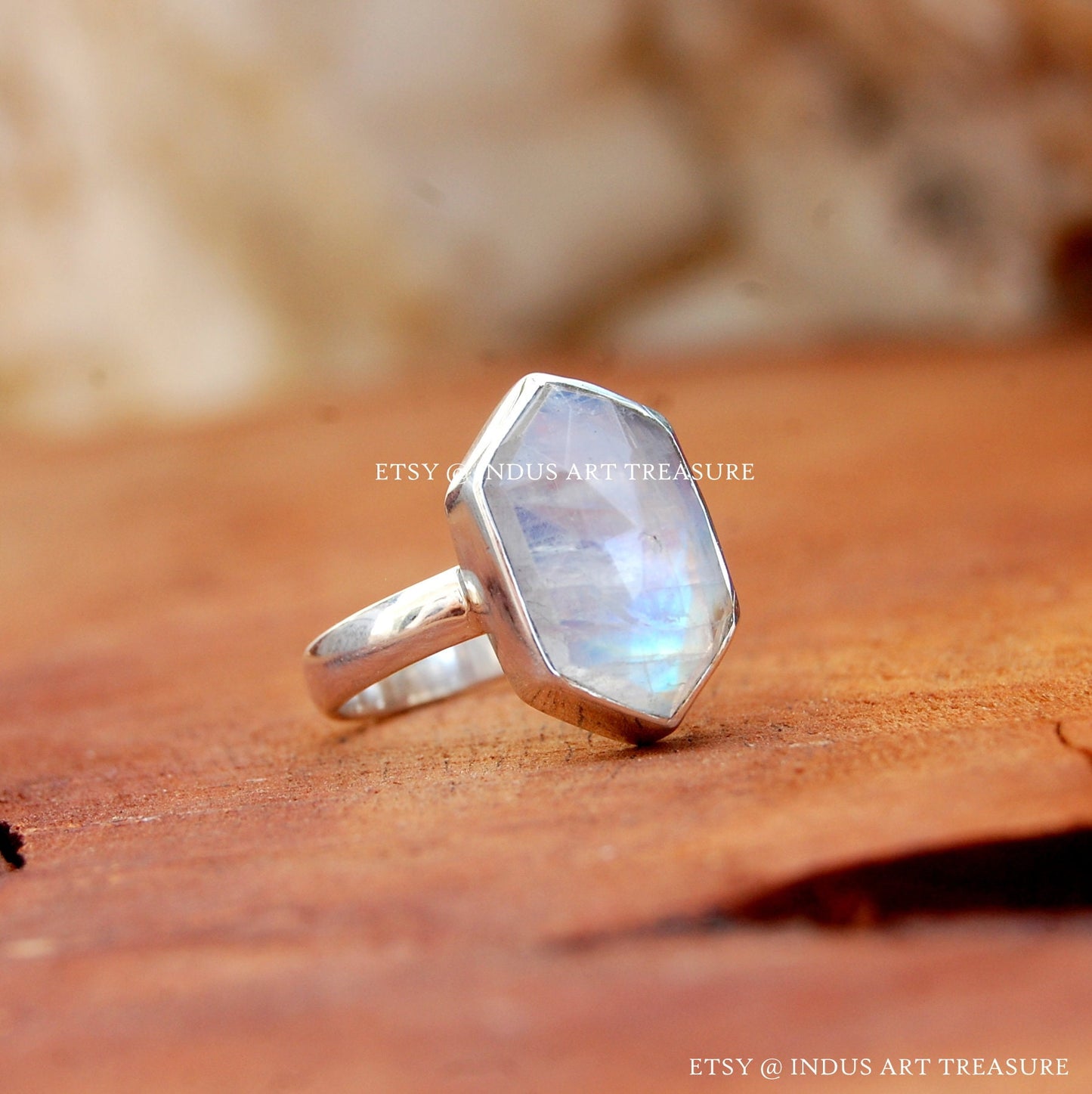 Rainbow Moonstone Fancy Shape Ring