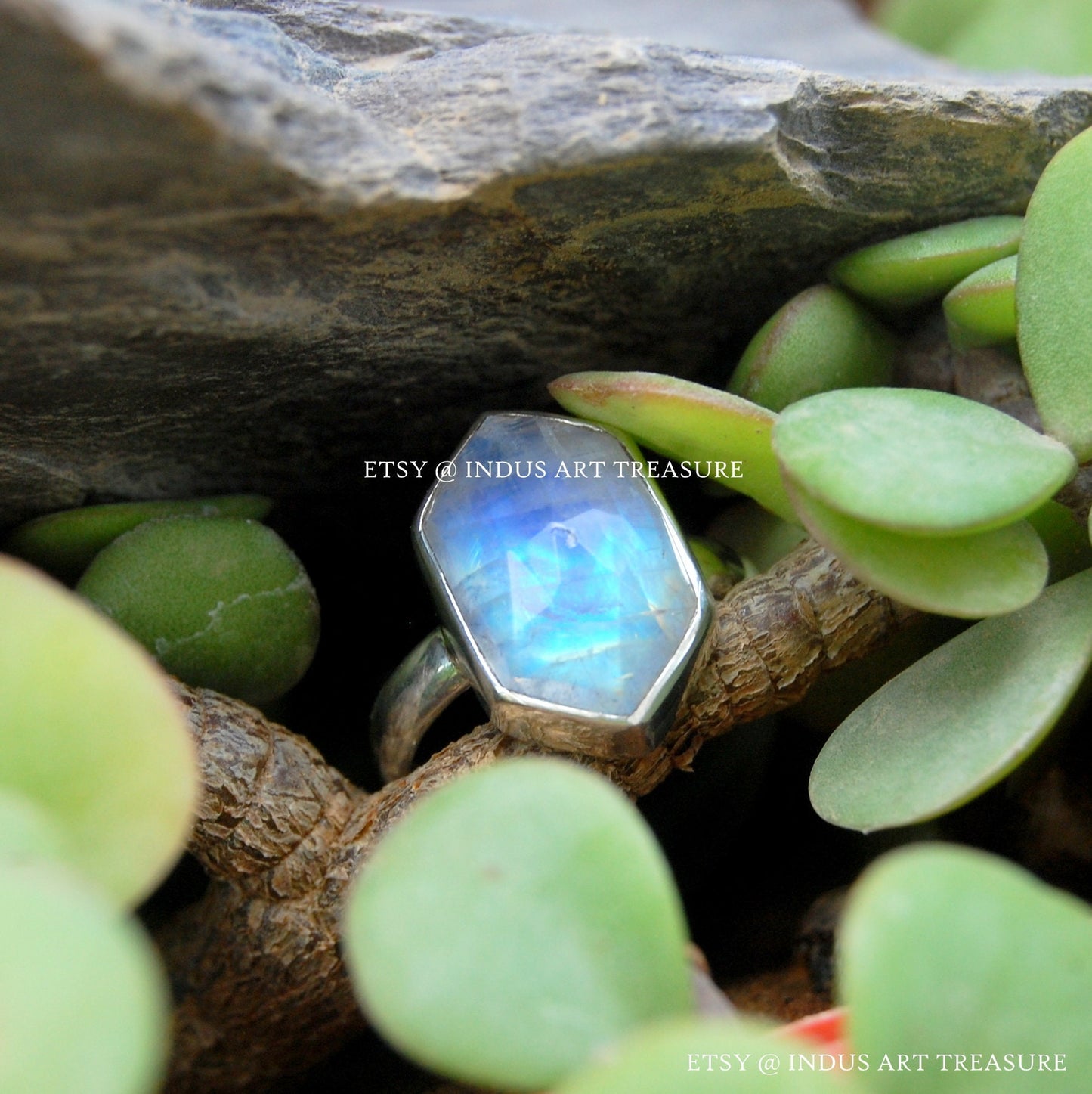 Rainbow Moonstone Fancy Shape Ring