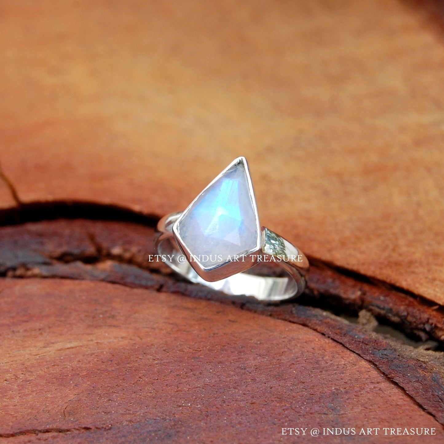 Rainbow Moonstone Kite Shape Ring