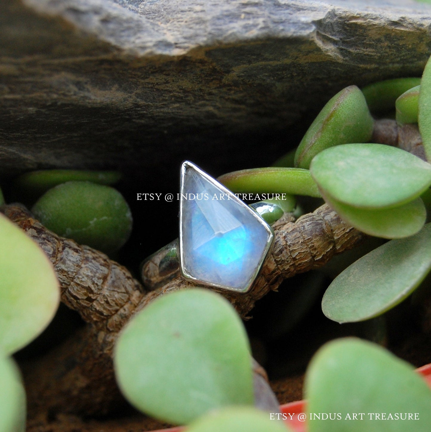Rainbow Moonstone Kite Shape Ring