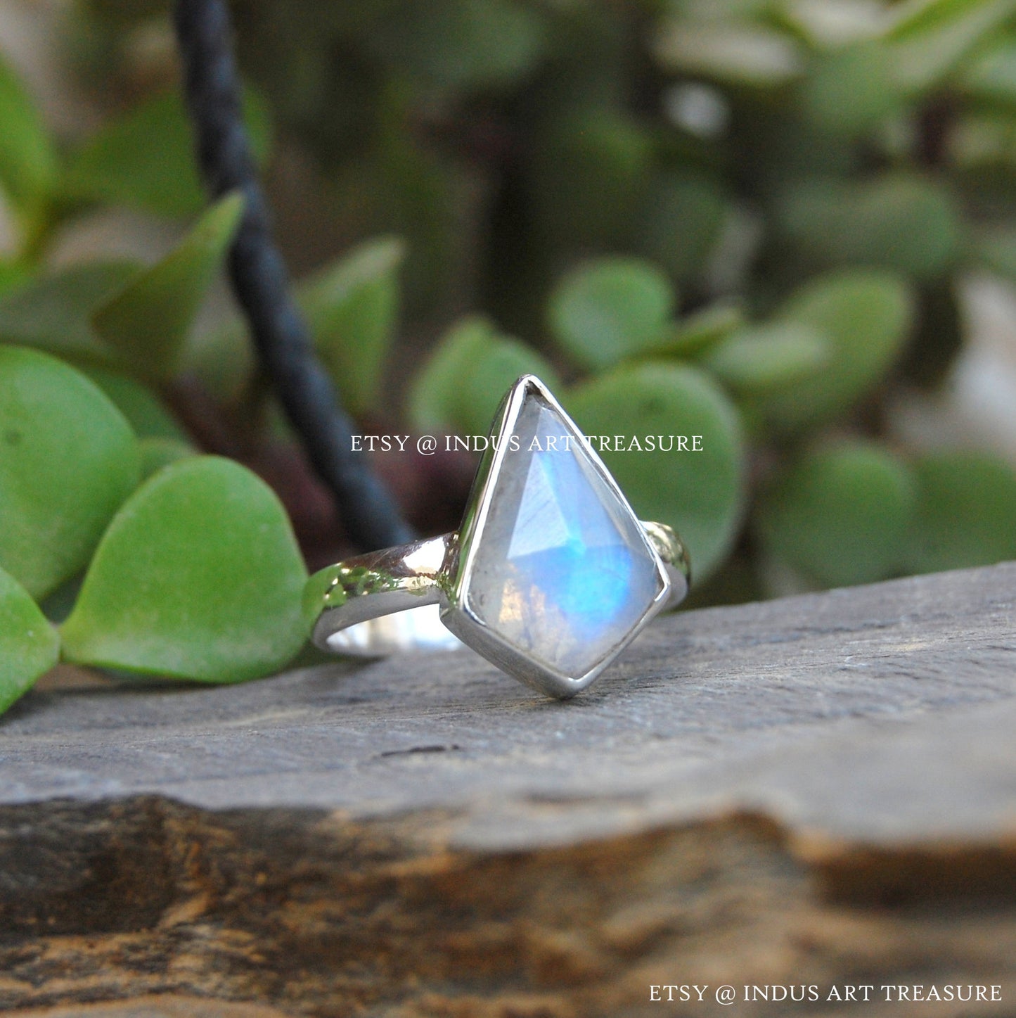 Rainbow Moonstone Kite Shape Ring