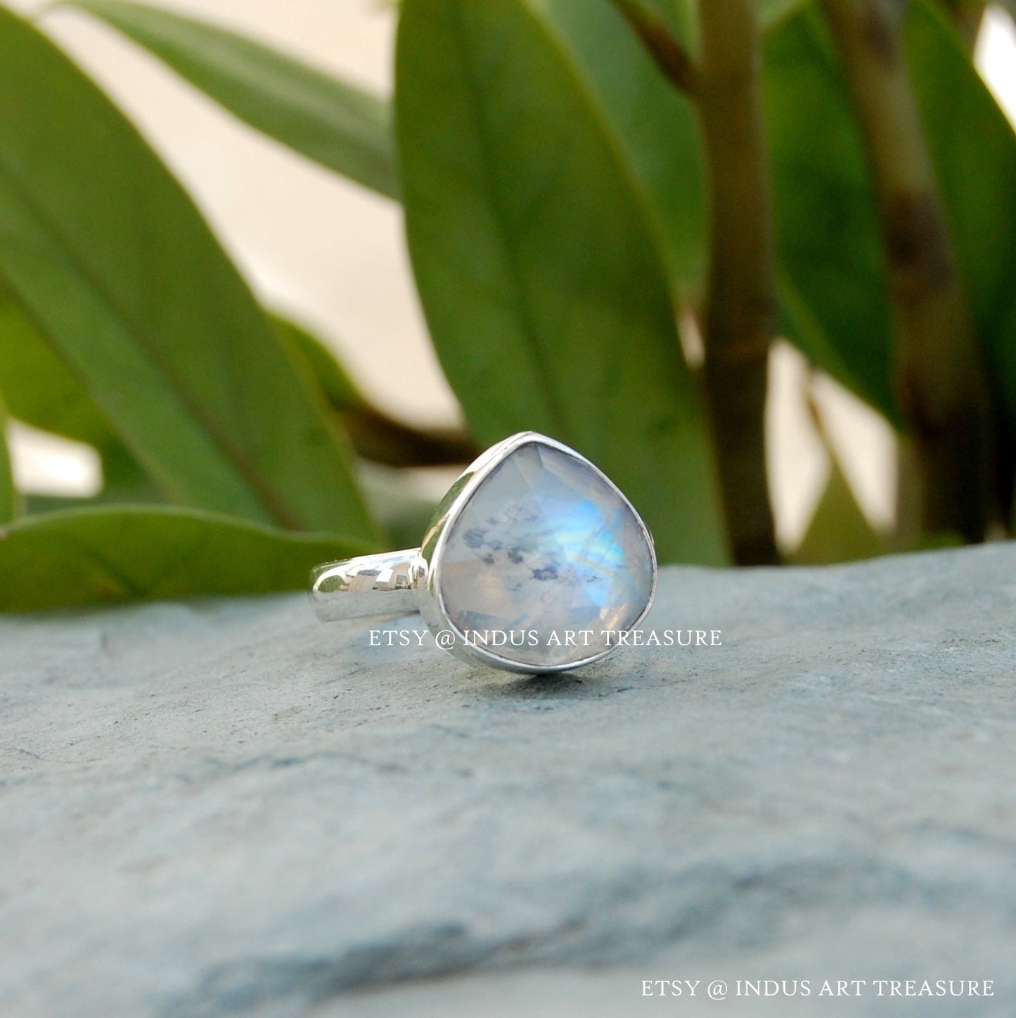Rainbow Moonstone Pear Ring