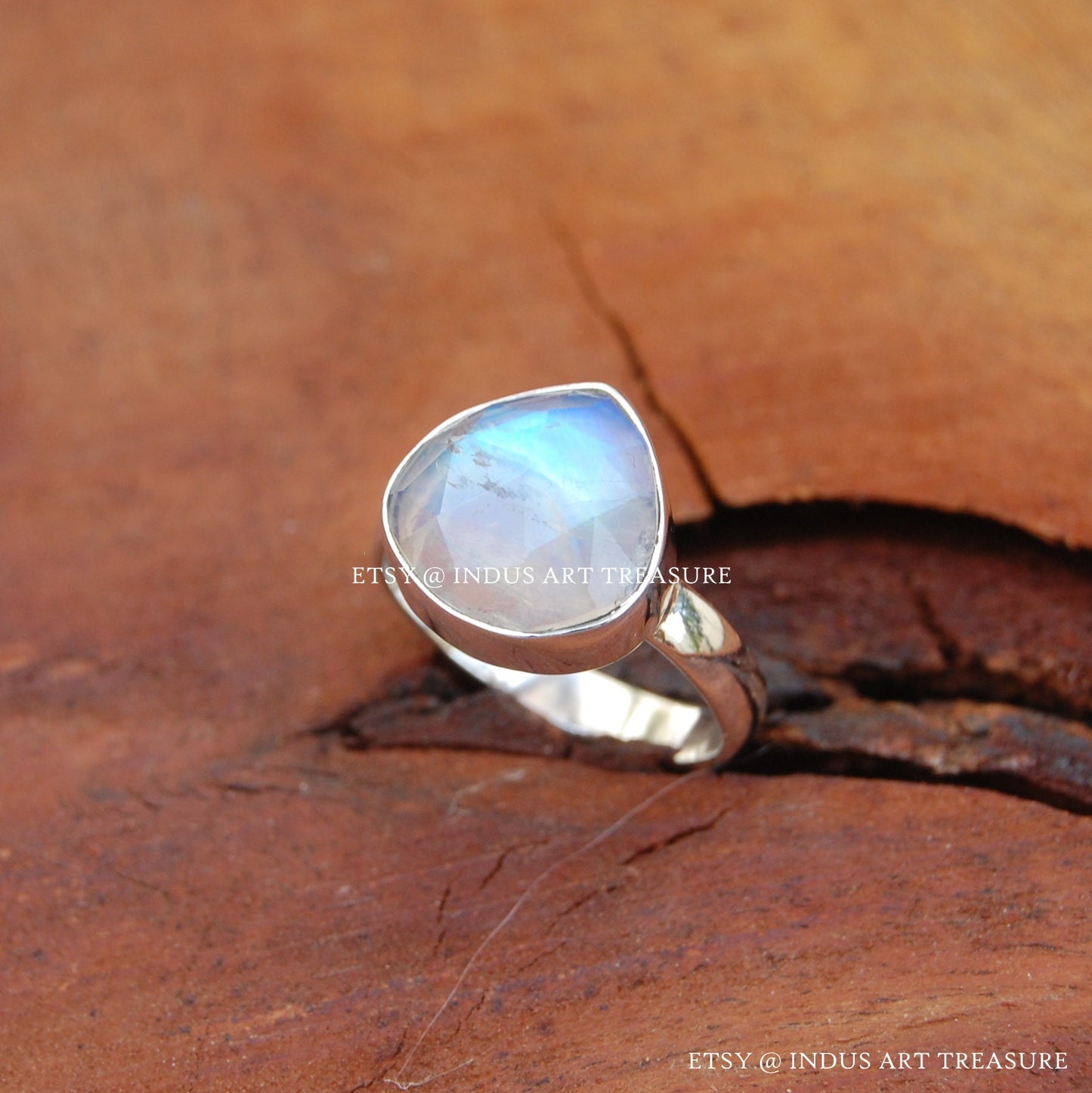 Rainbow Moonstone Pear Ring