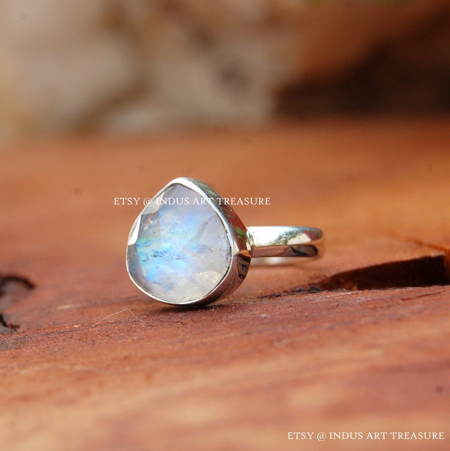 Rainbow Moonstone Pear Ring