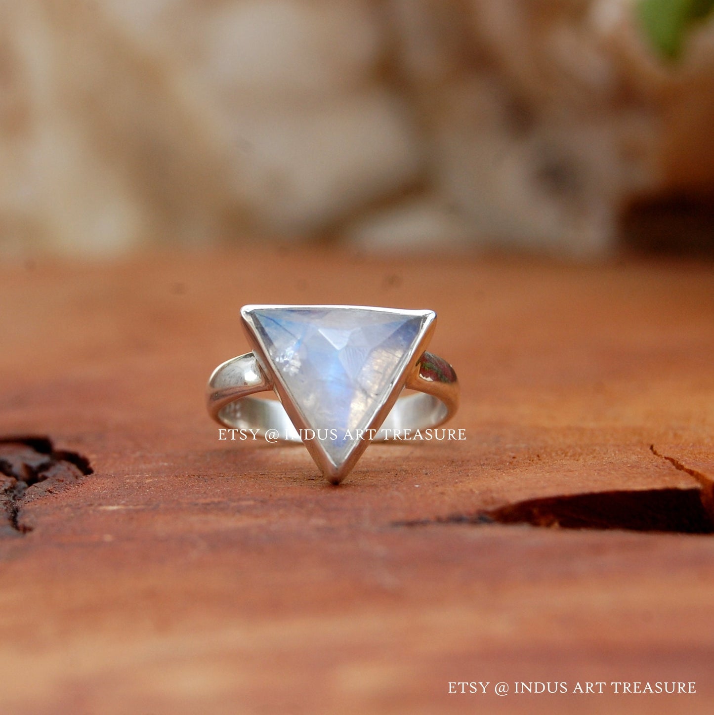 Rainbow Moonstone Triangle Ring